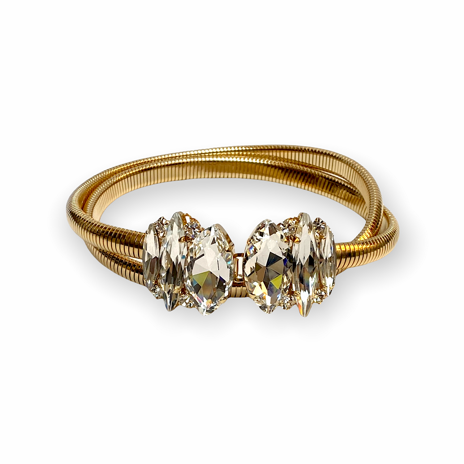 Matilde belt in gold plated metal with crystal buckle