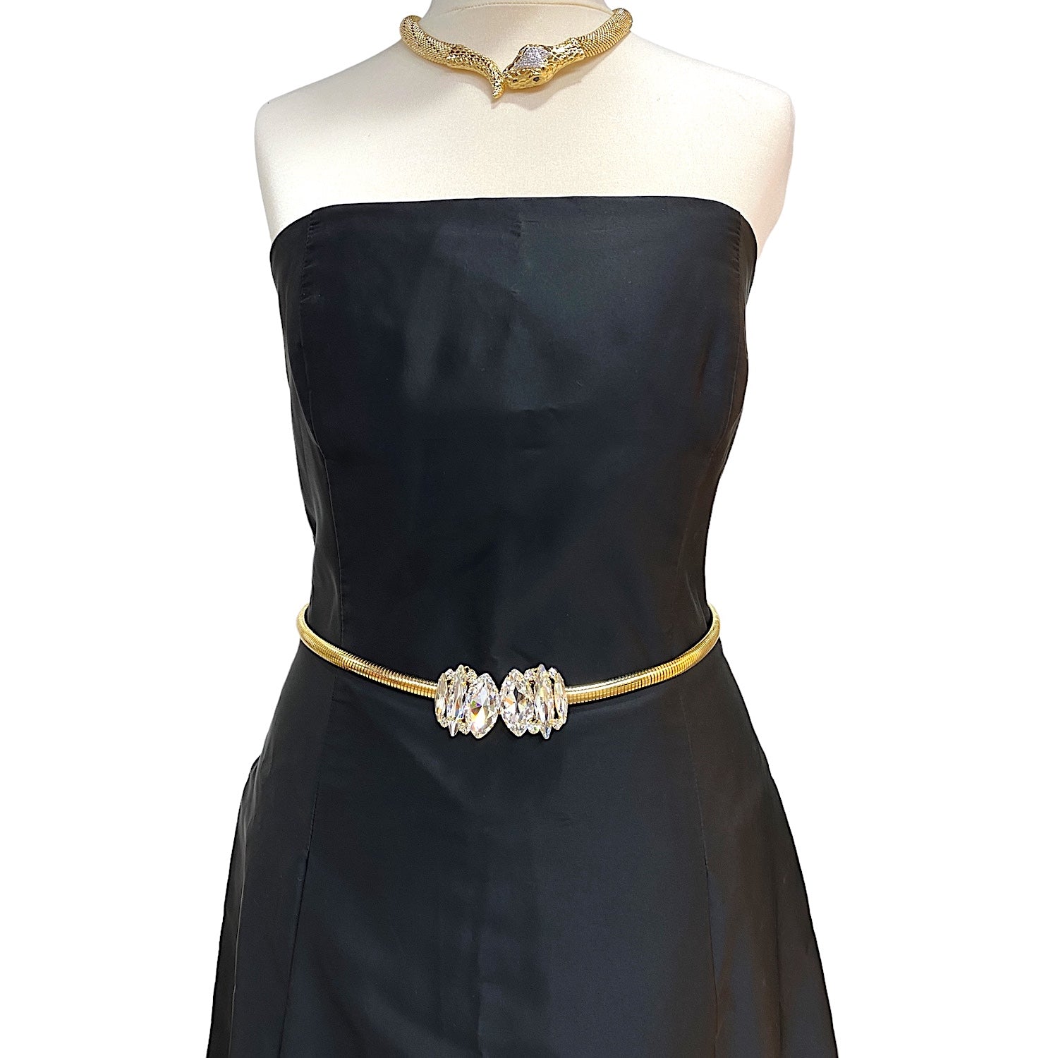 Matilde belt in gold plated metal with crystal buckle