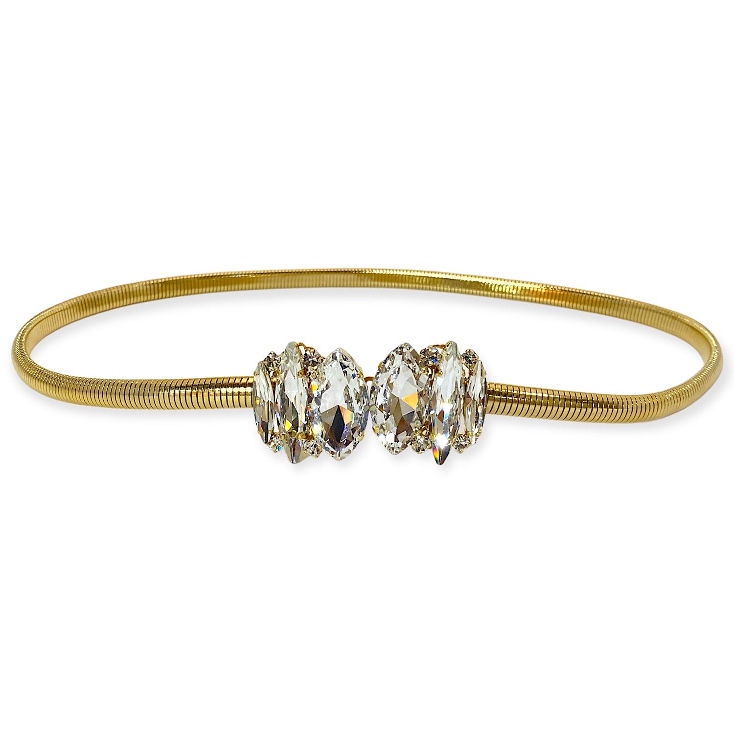 Matilde belt in gold plated metal with crystal buckle