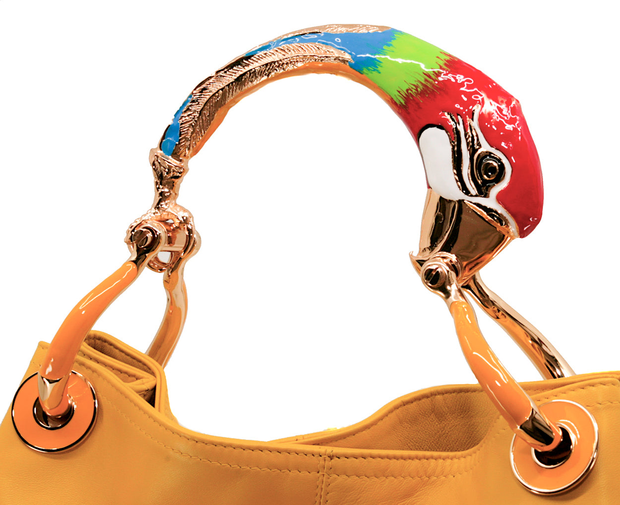BORSA A MANO PICCOLA RED PARROT IN PELLE GIALLA DI ALTA QUALITÀ