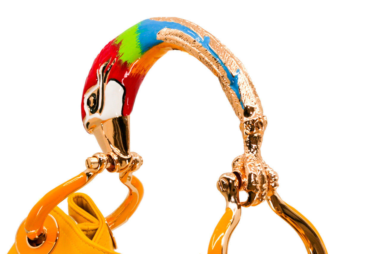 BORSA A MANO PICCOLA RED PARROT IN PELLE GIALLA DI ALTA QUALITÀ