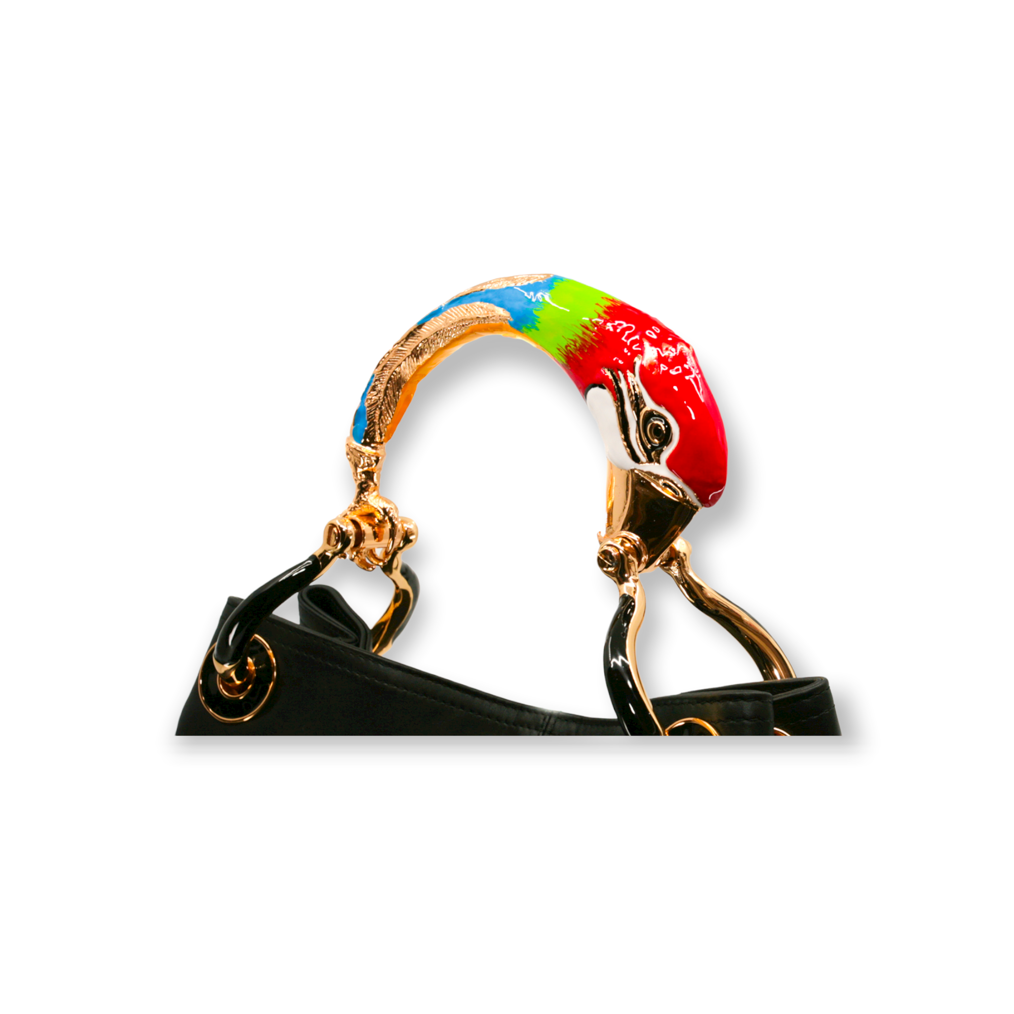 BORSA A MANO PICCOLA RED PARROT IN PELLE NERA DI ALTA QUALITÀ