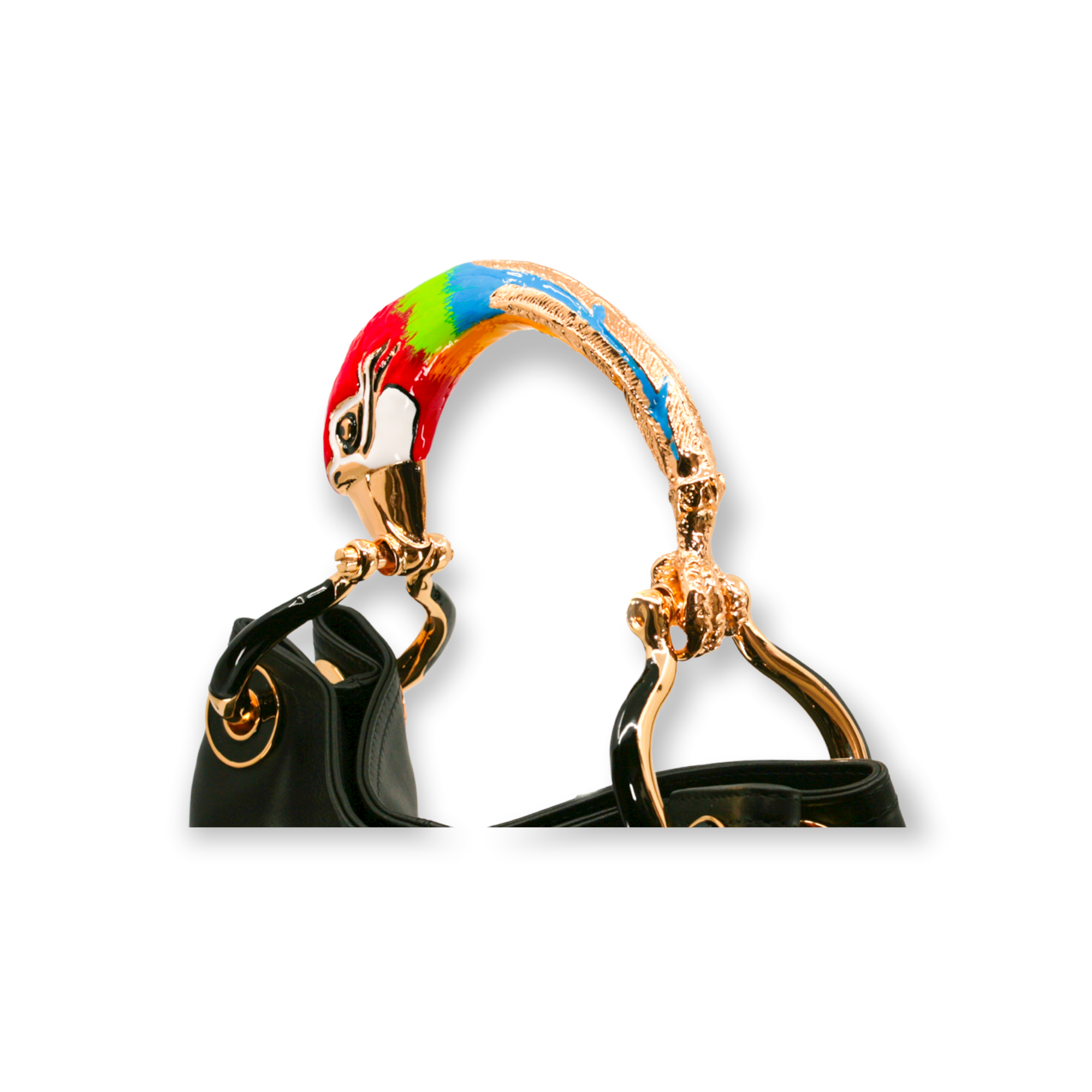 BORSA A MANO PICCOLA RED PARROT IN PELLE NERA DI ALTA QUALITÀ