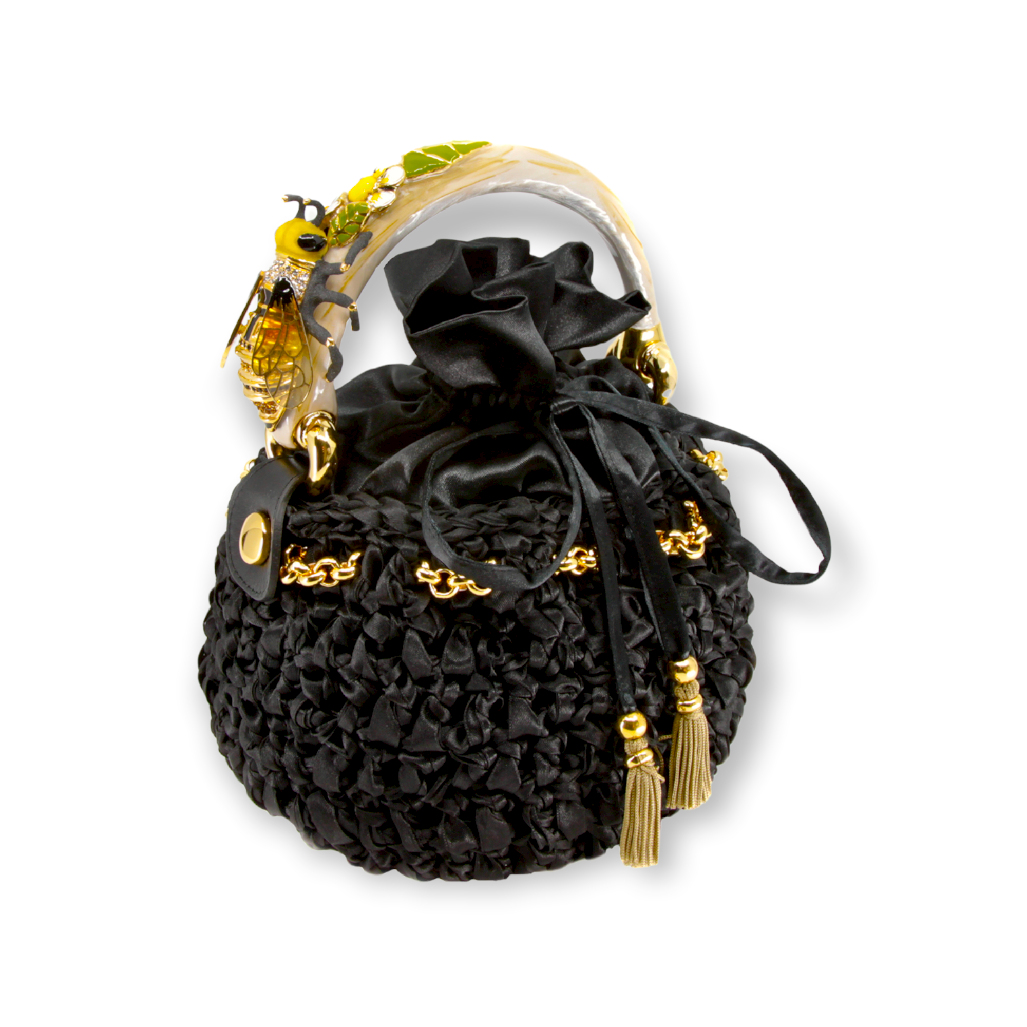 Cubo con asa adornado con abeja esmaltada. Fabricado en Italia.