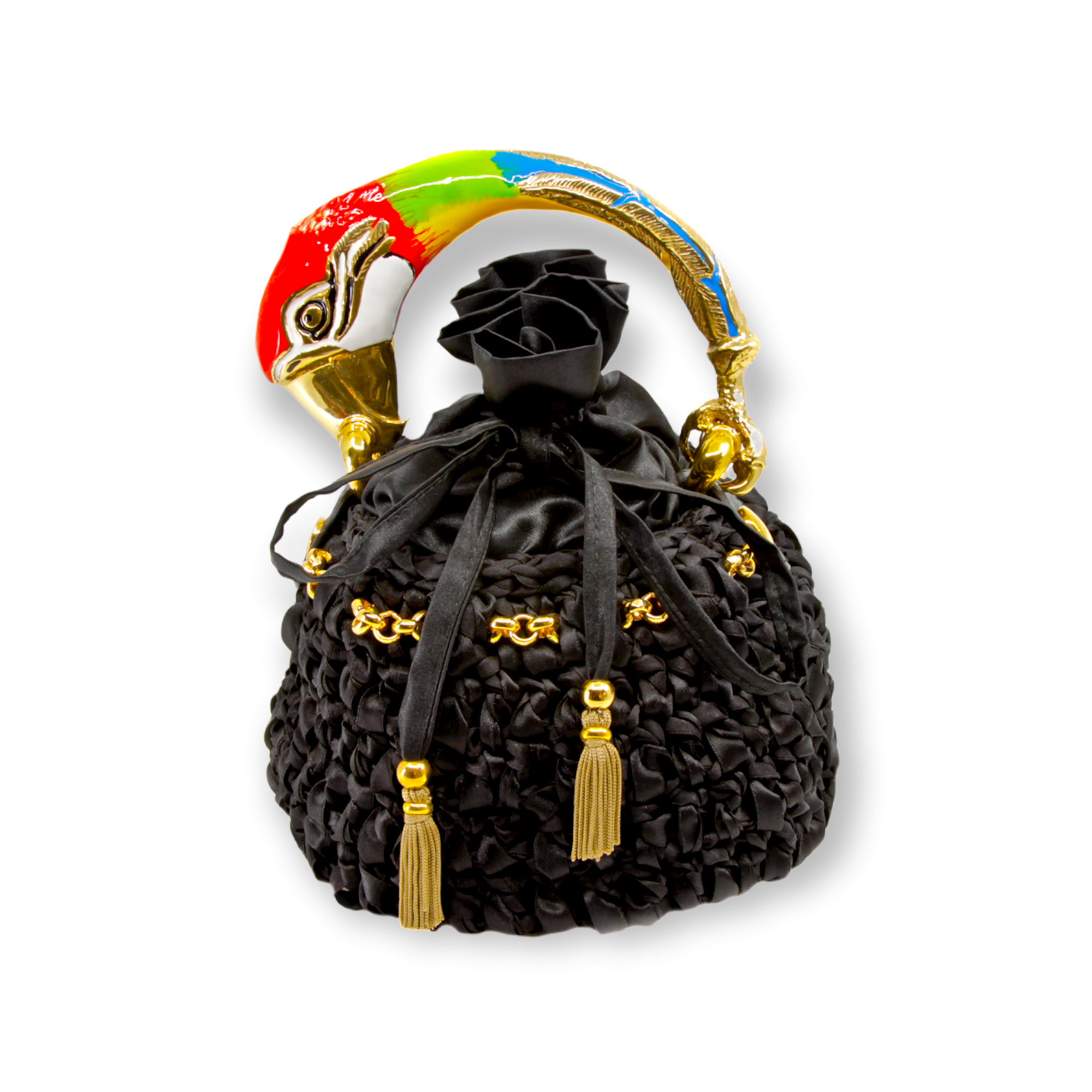 BLACK BUCKET WITH PARROT HANDLE