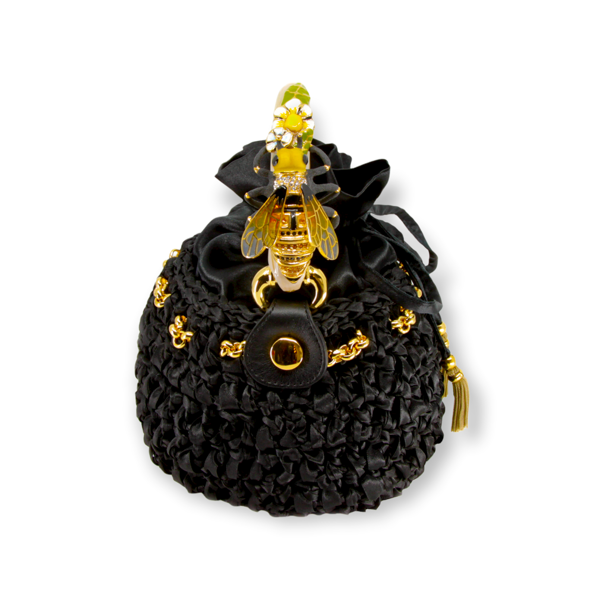 Cubo con asa adornado con abeja esmaltada. Fabricado en Italia.