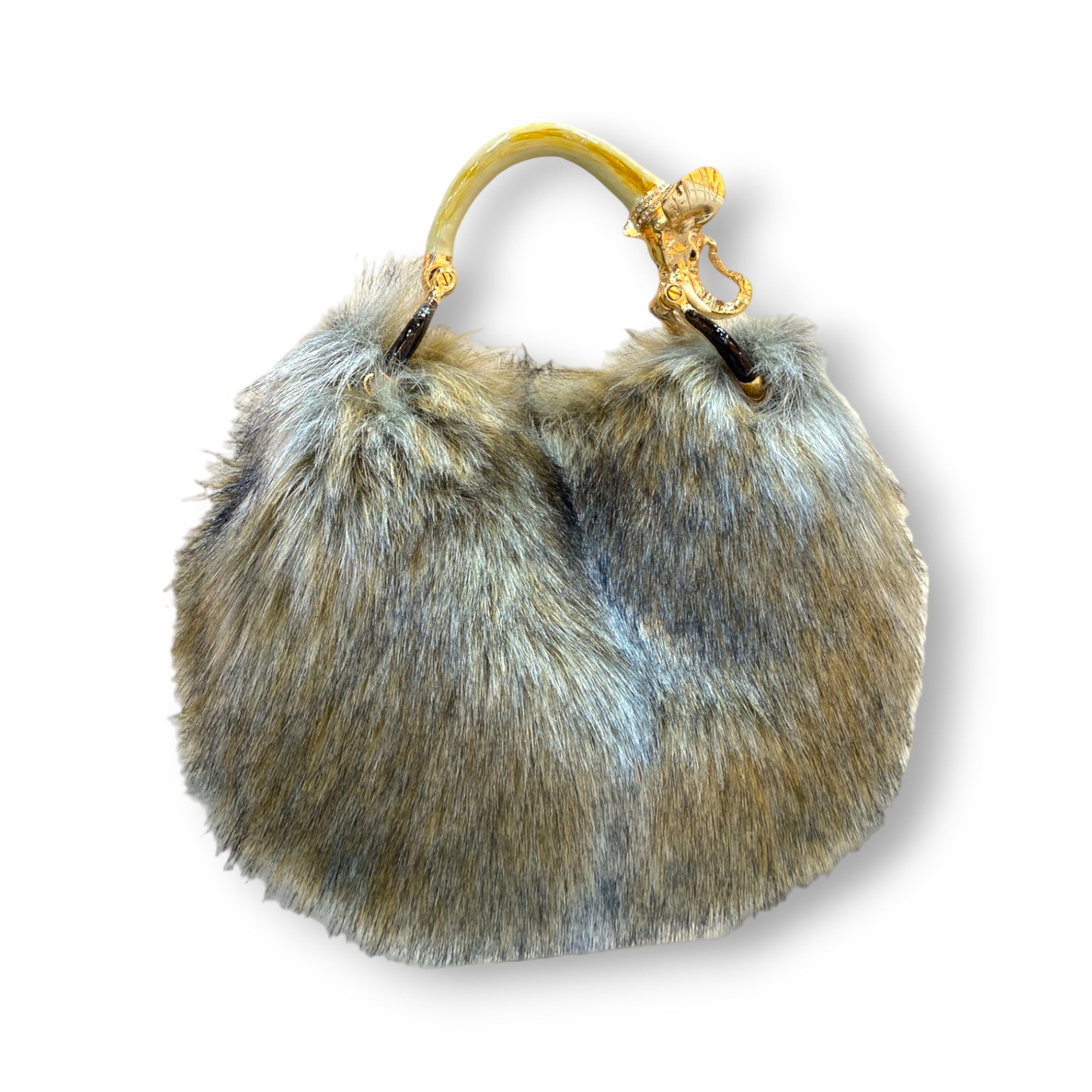 SMALL BAG IN FAUX FUR WHIT ELEPHANT HANDLE