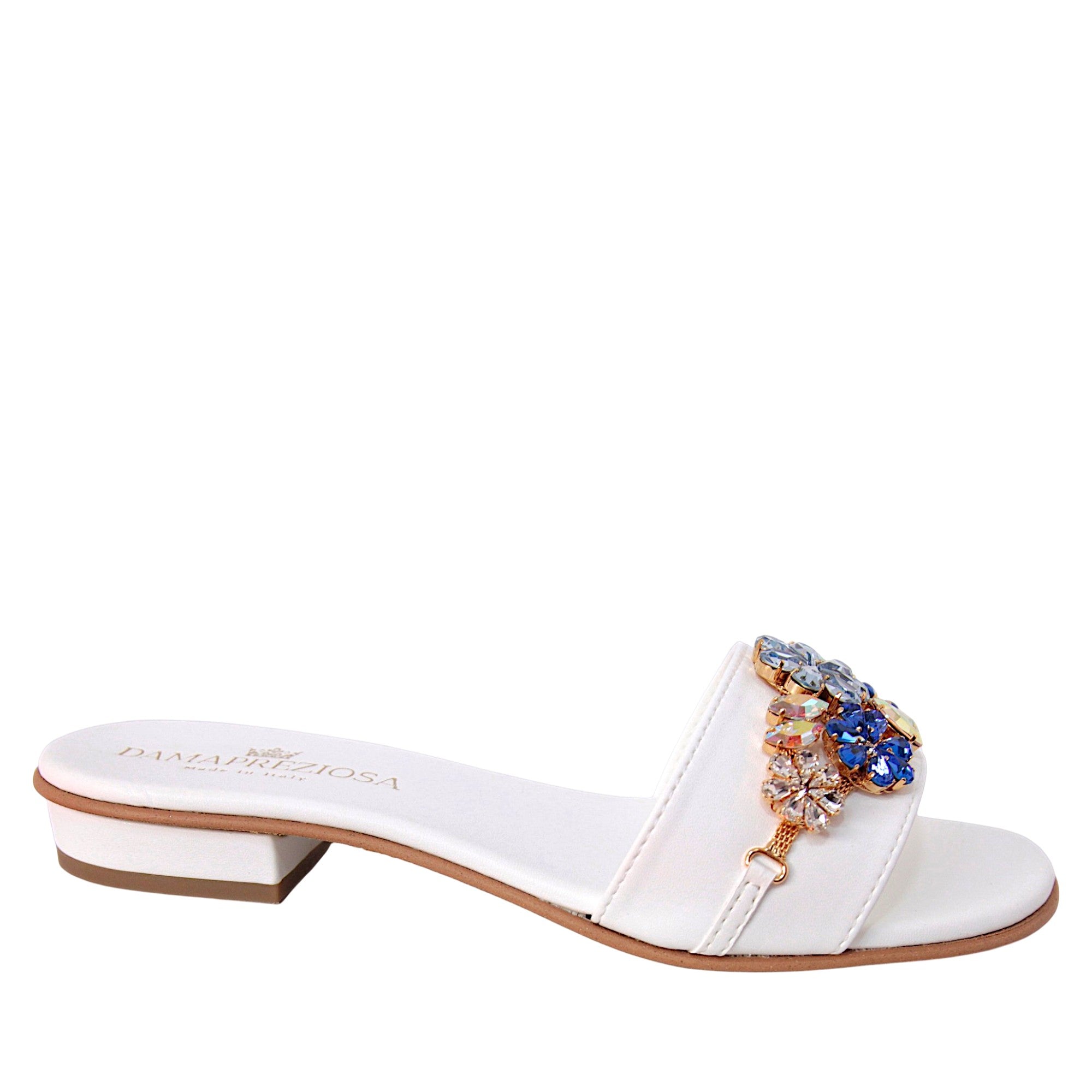 Sandalo sabot Flora White Jewel Acquamarina