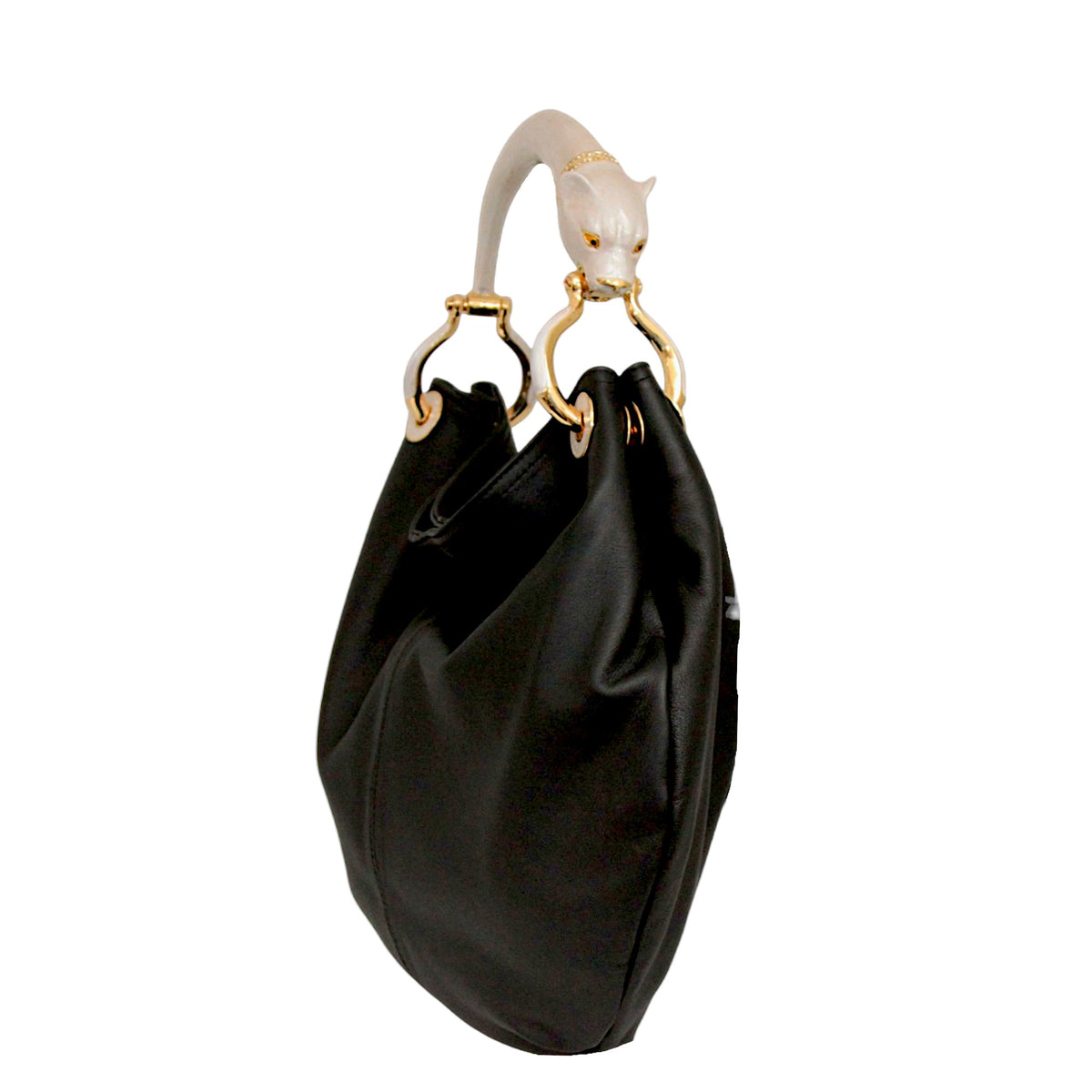 PEARL COLOR PANTHER WITH BLACK LEATHER BAG