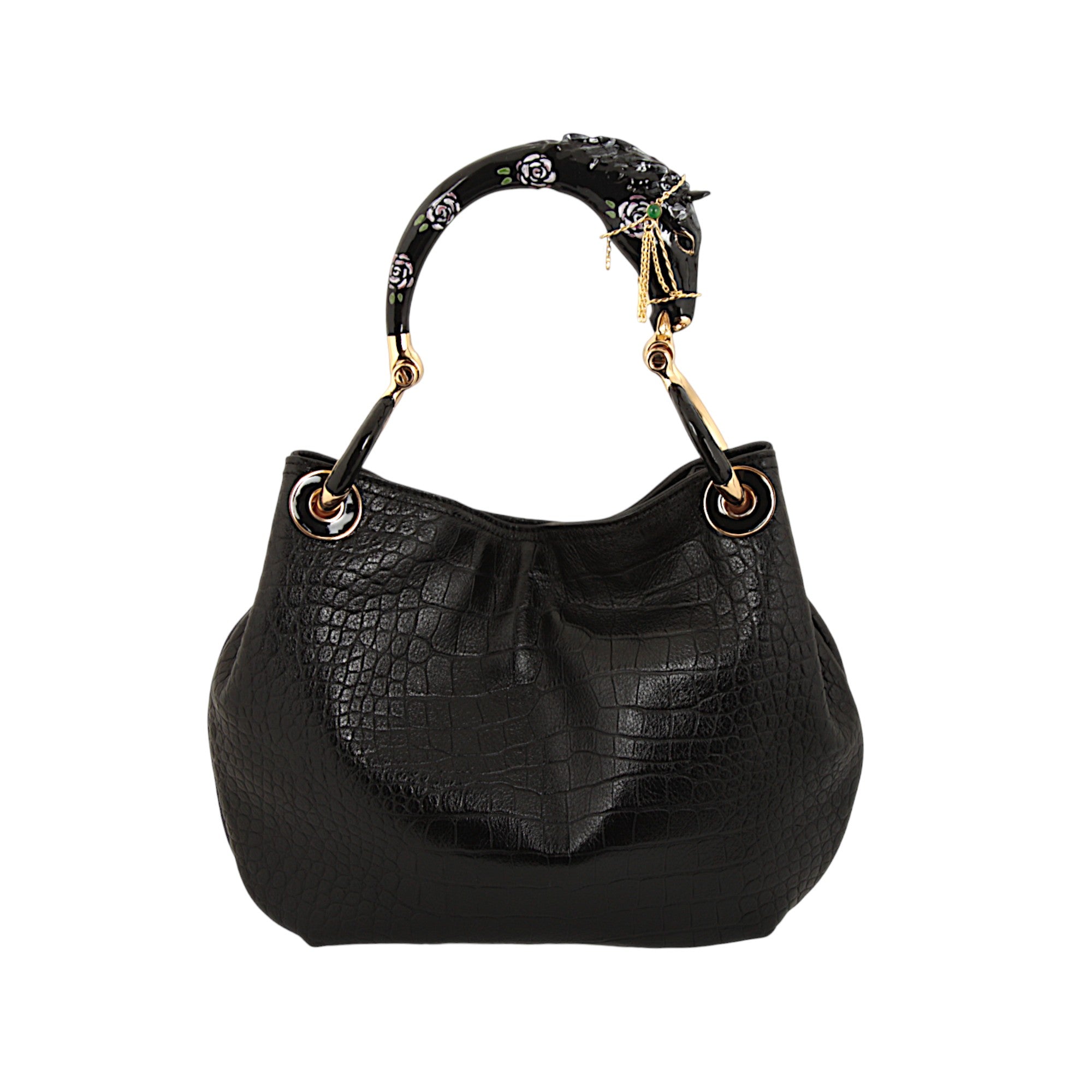 BLACK HORSE SMALL HANDBAG  WITH CROCO PRINTED LEATHER
