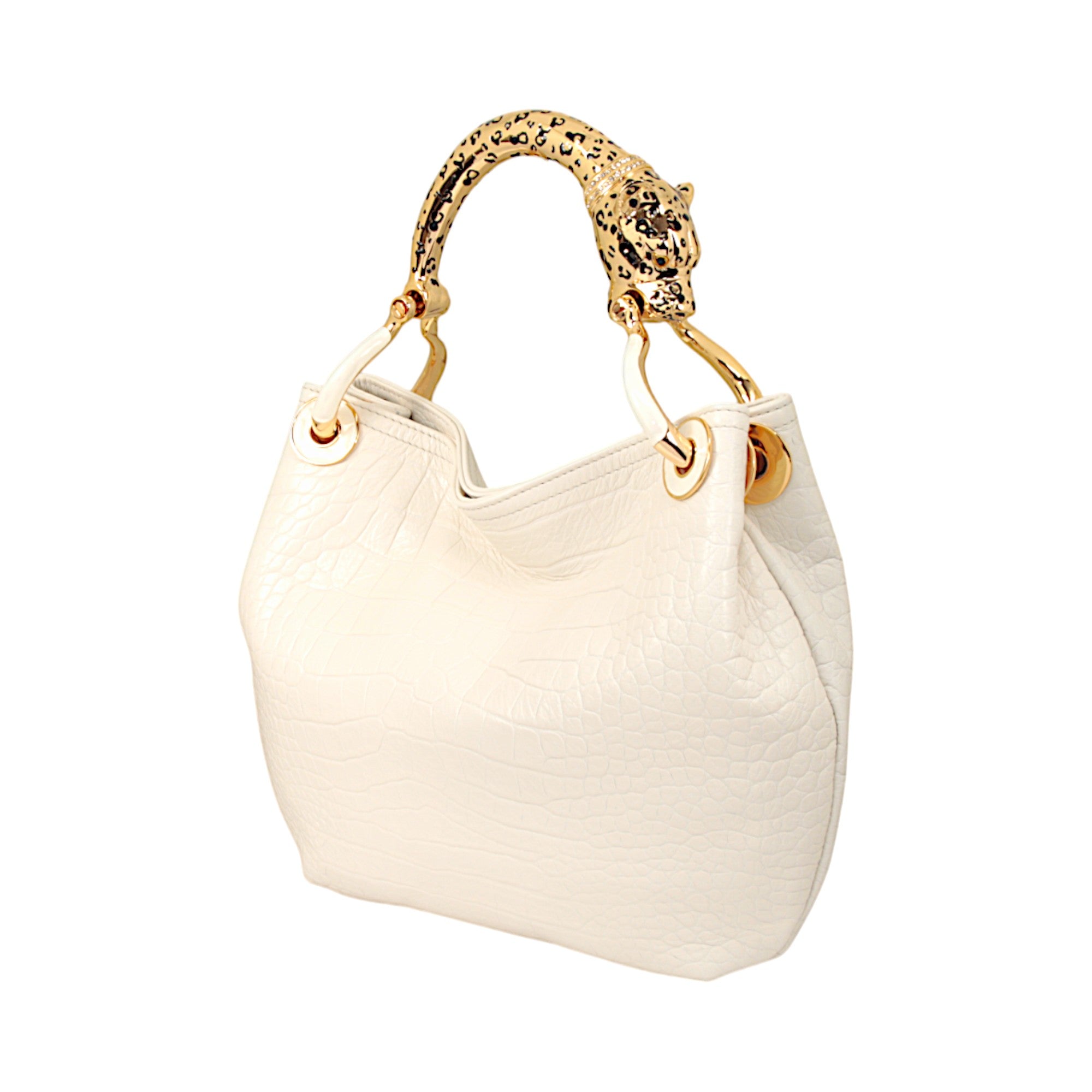 JAGUAR SMALL HANDBAG IN WITHE PRINTED HIGH QUALITY LEATHER