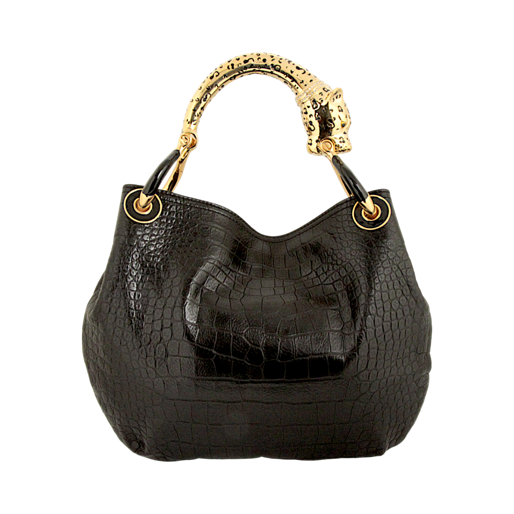 JAGUAR SMALL HANDBAG  WITH BLACK CROCO PRINTED LEATHER