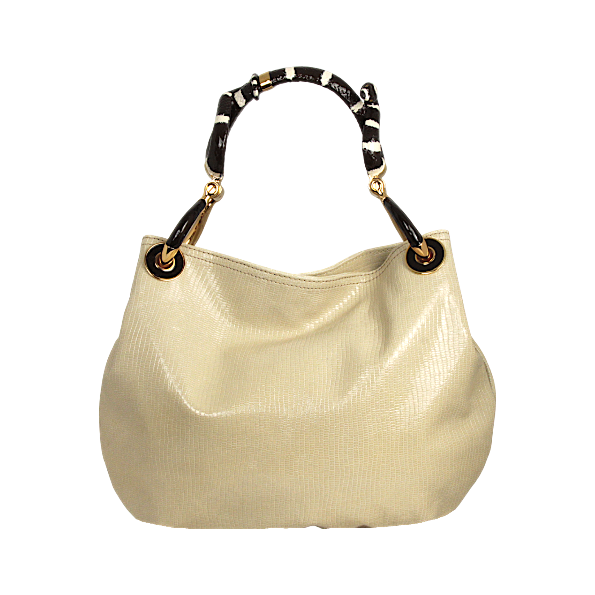 SNAKE SMALL HANDBAG WITH CRAEAM  LIZARD PRINTED LEATHER