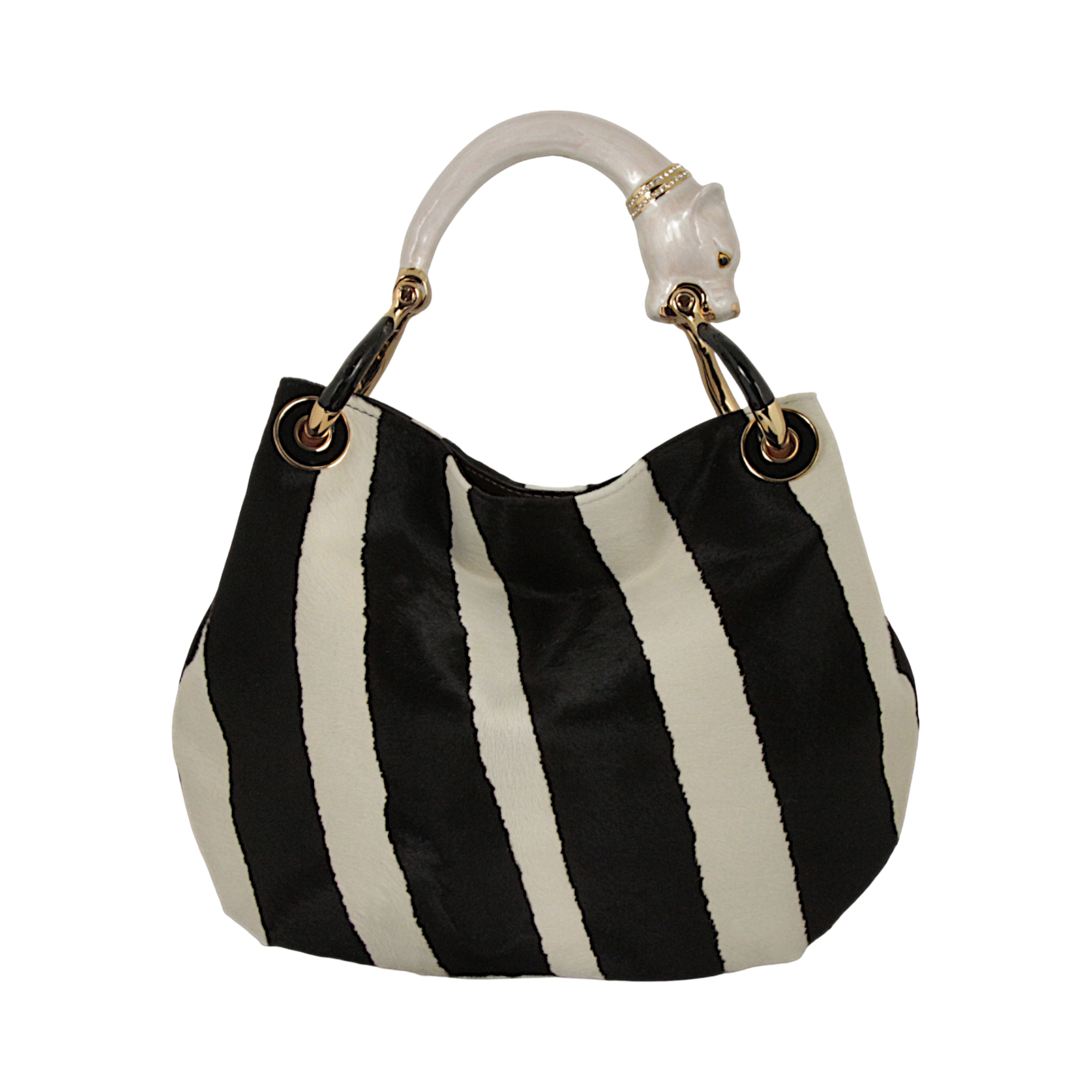 PEARL COLOR  PANTHER  WITH PRINTED PONY HAIR SMALL HANDBAG