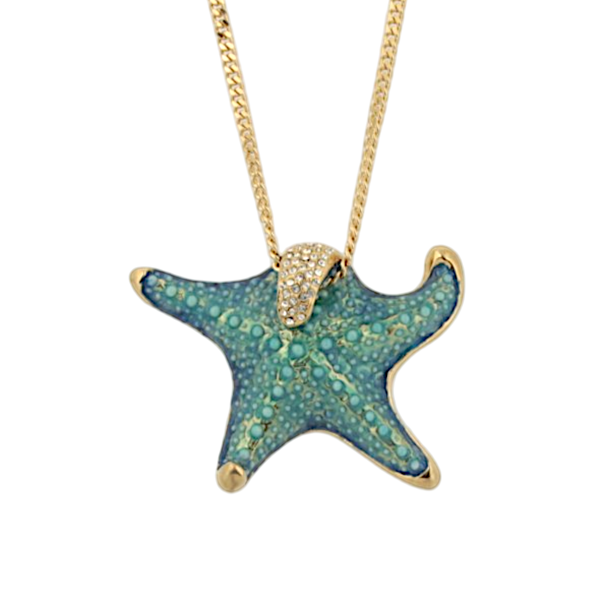Starfish pendant necklace in hand-enamelled 24 kt gold plated brass with Swarovski crystal detail, Made in Italy