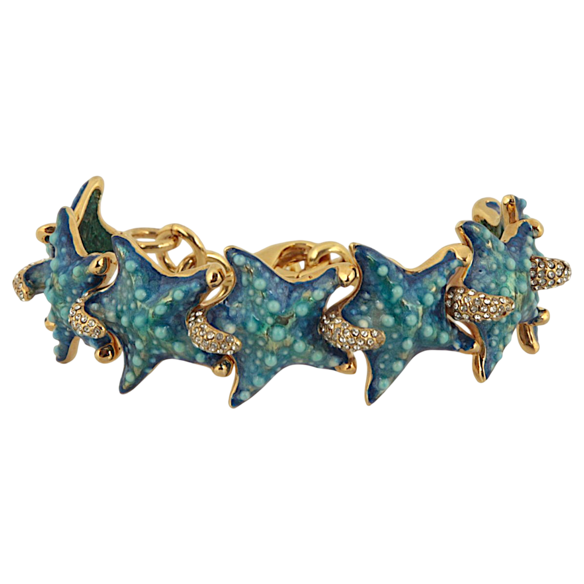 Starfish charm bracelet in hand-enamelled 24 kt gold plated brass with Swarovski crystal details, Made in Italy