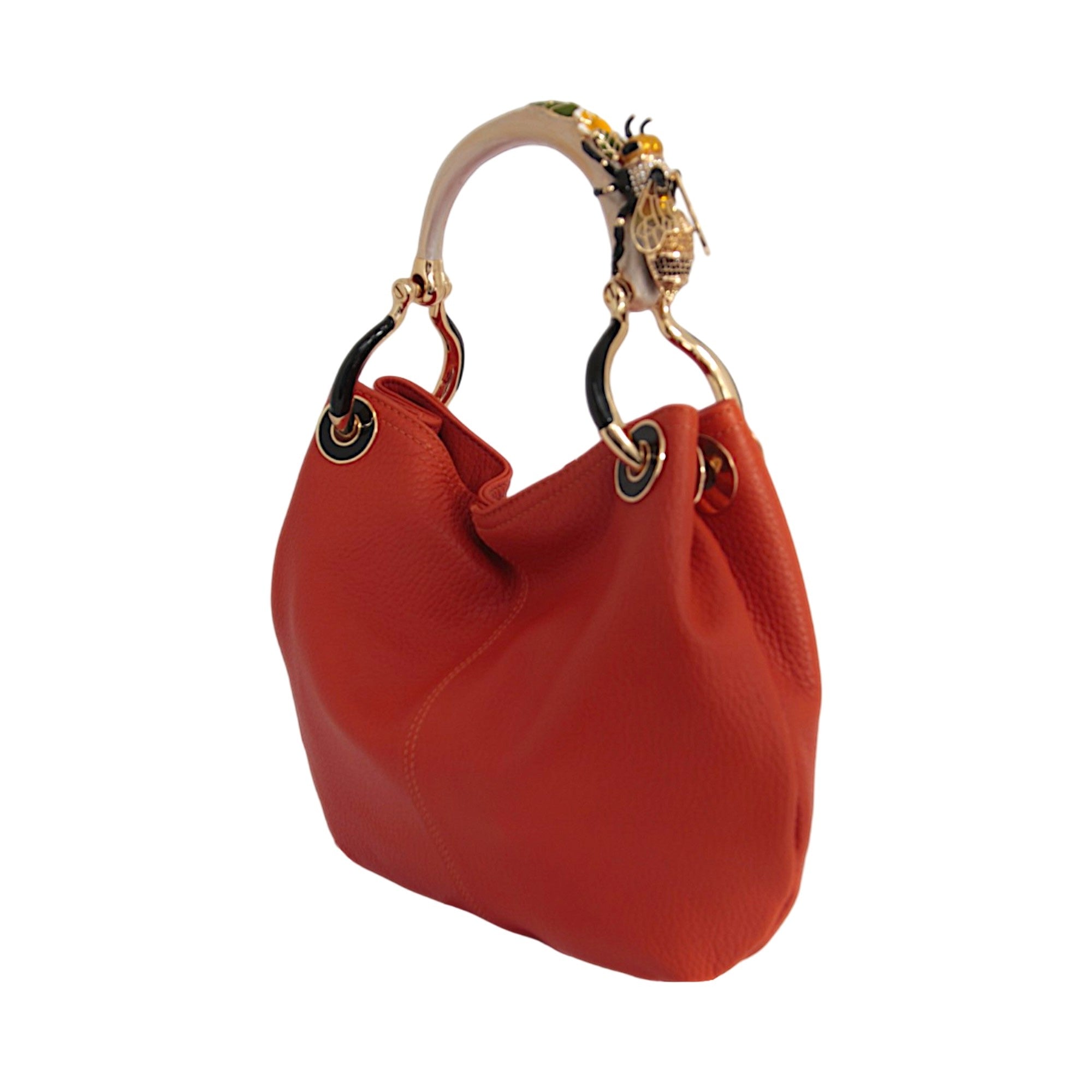 BEE MEDIUM HANDBAG IN HIGHT QUALITY ORANGE LEATHER