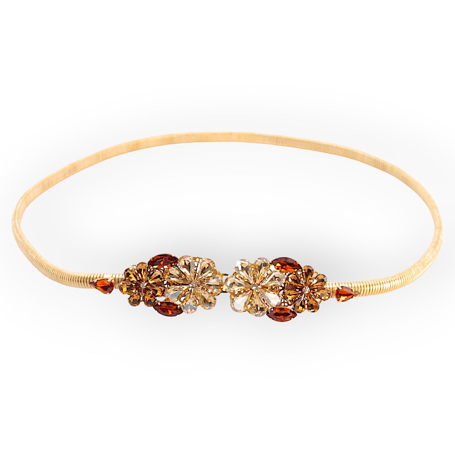 DAISY BELT IN GOLD-PLATED STRETCH METAL WITH AMBER AND YELLOW TOPAZ BUCKLE
