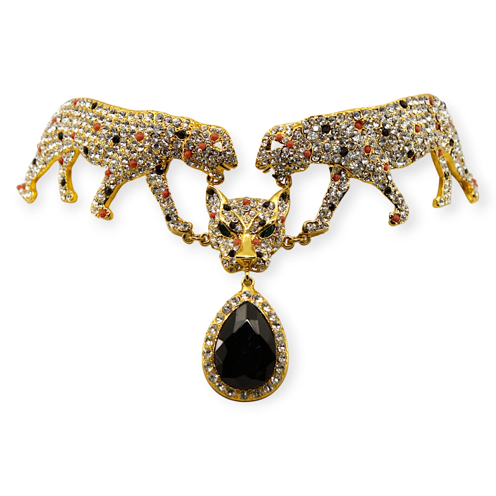 Jaguar Chocker Necklace With Black Drop