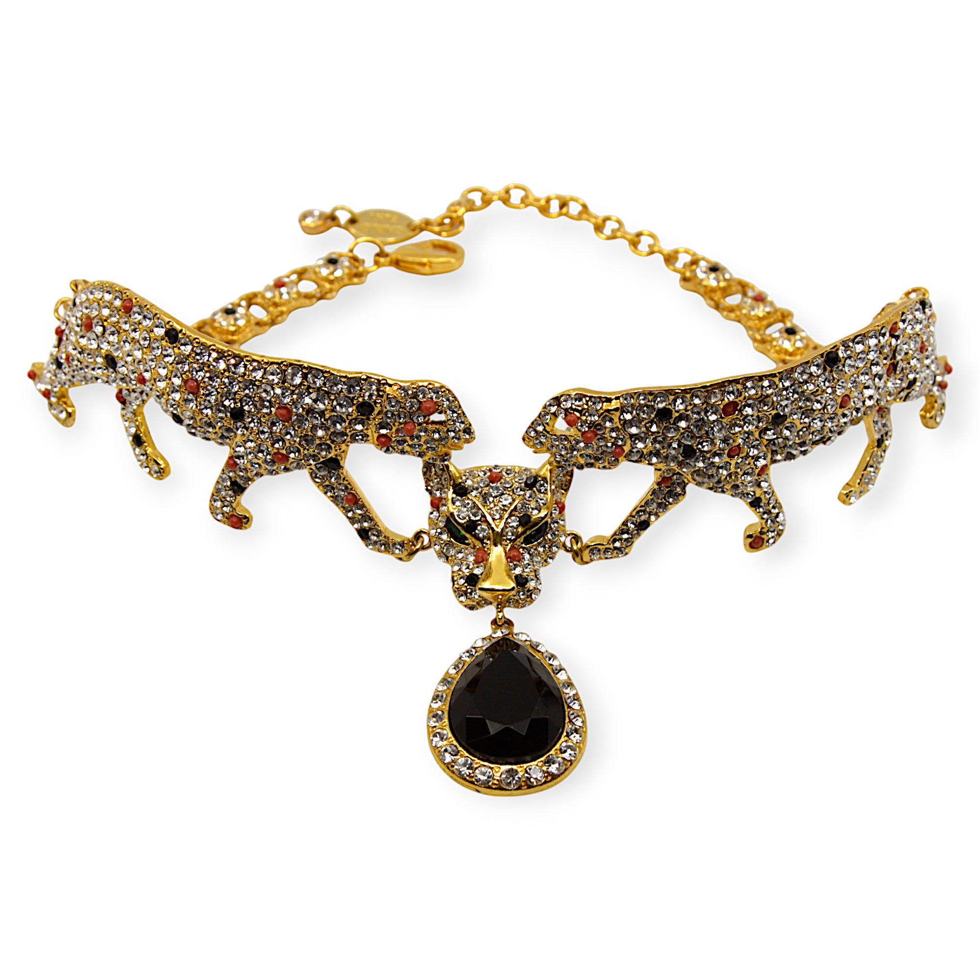 Jaguar Chocker Necklace With Black Drop