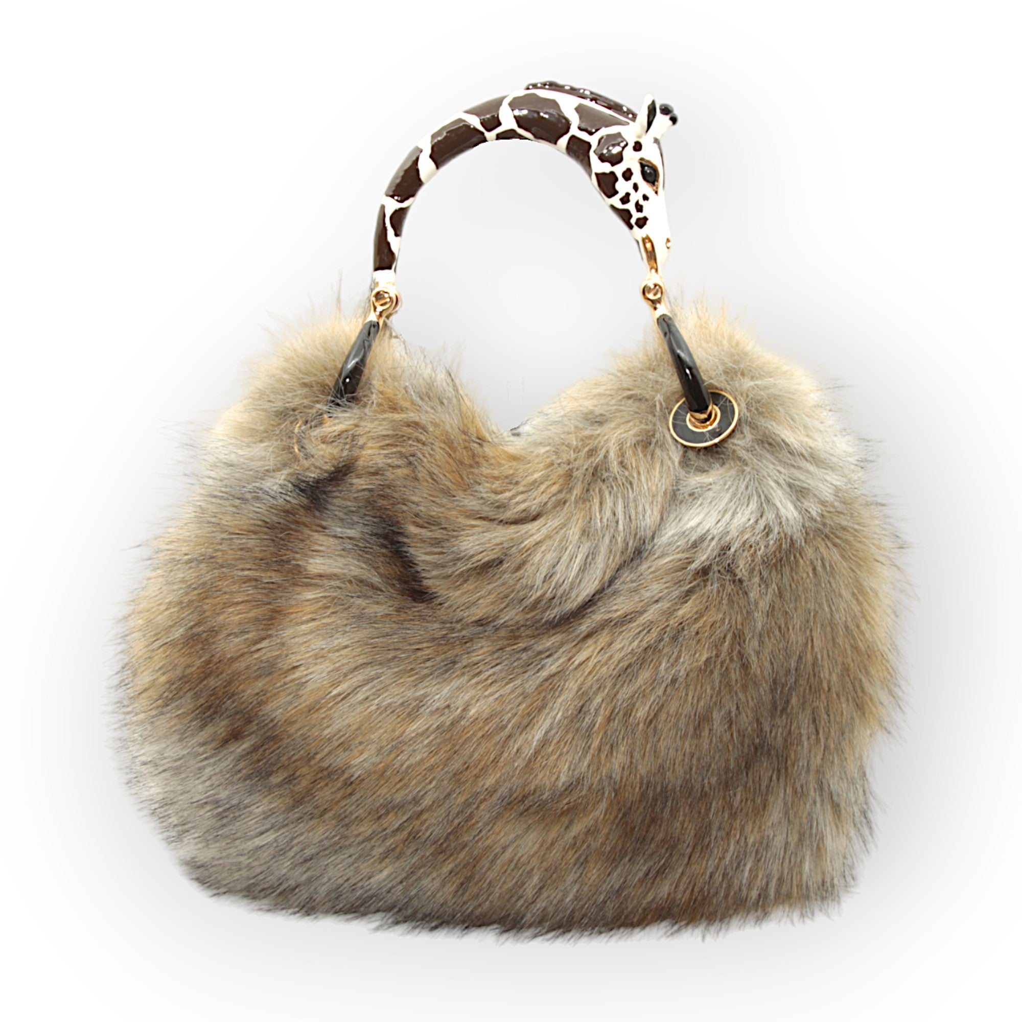 SMALL BAG IN FAUX FUR WHIT GIRAFFE HANDLE