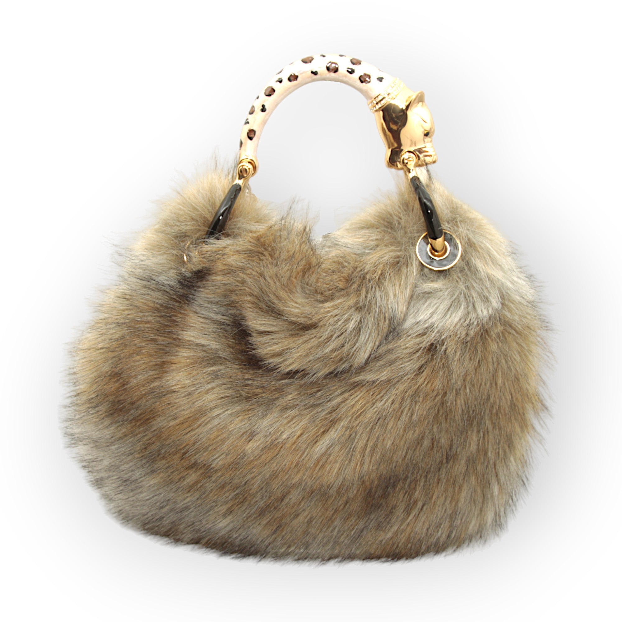 SMALL BAG IN FAUX FUR WHIT LEOPARD HANDLE