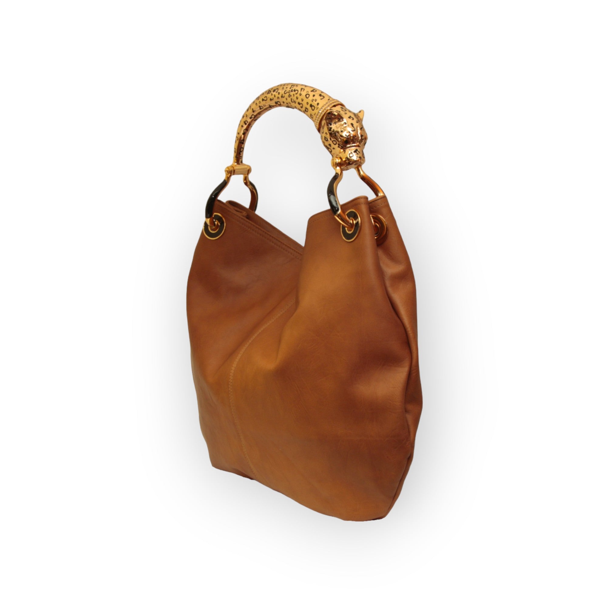 GRANDE BORSA IN PELLE BROWN CON MANICO GIAGUARO