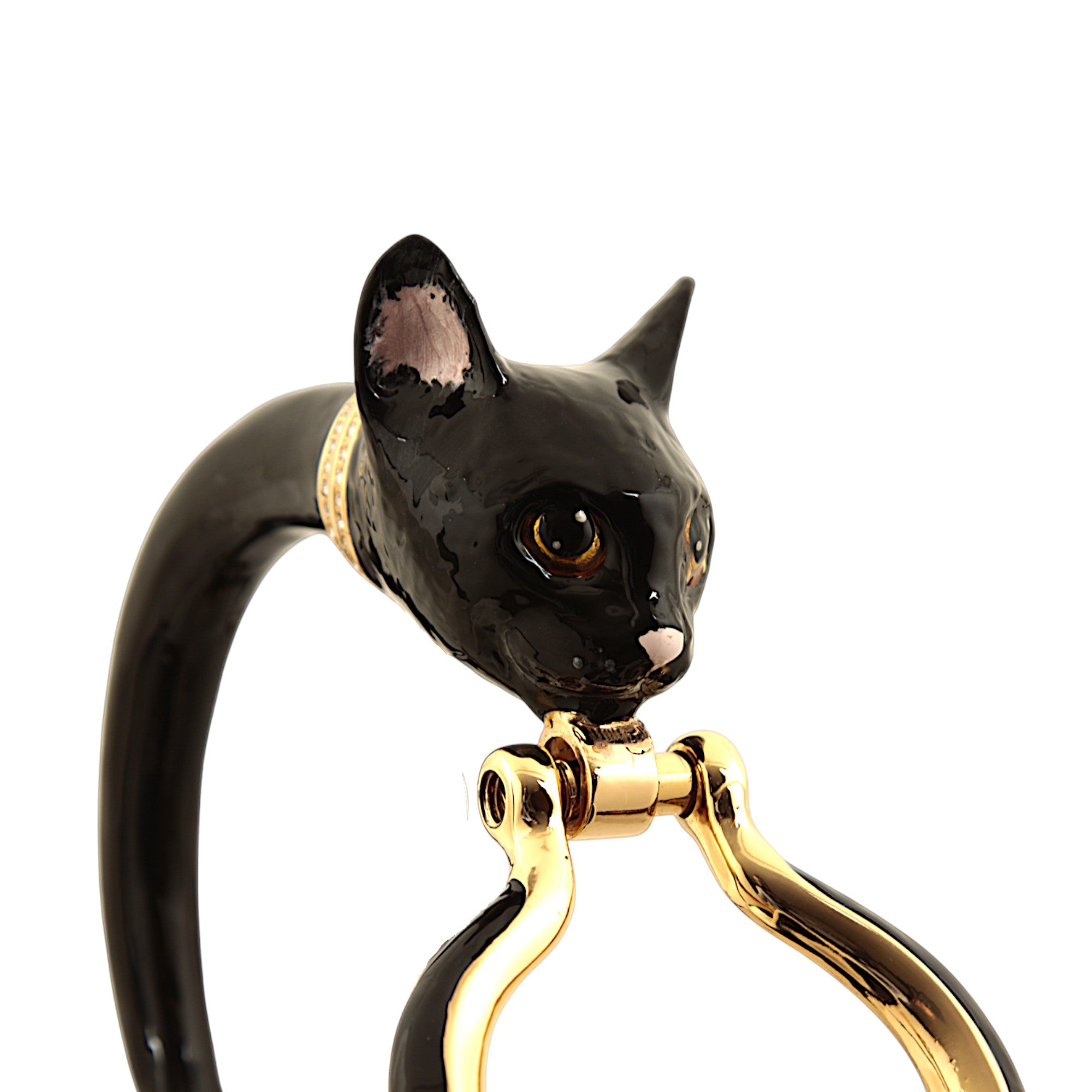 BLACK CAT SMALL HANDBAG  WITH BLACK CROCO PRINTED LEATHER