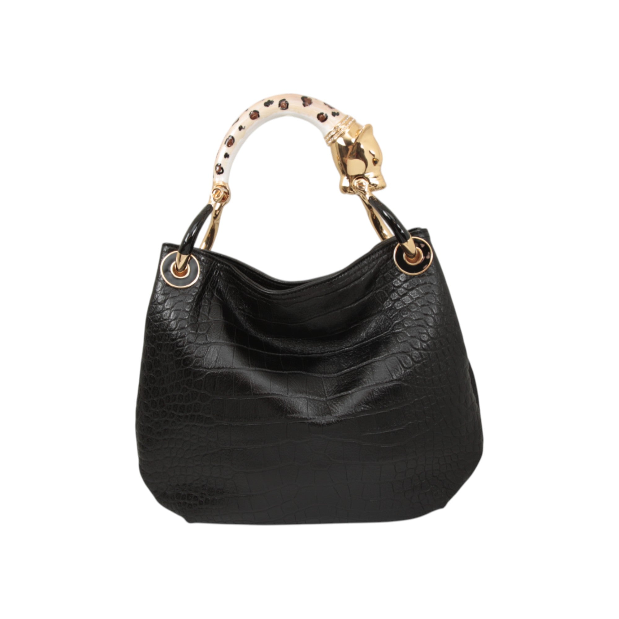 LEOPARD SMALL HANDBAG WITH BLACK PRINTED LEATHER