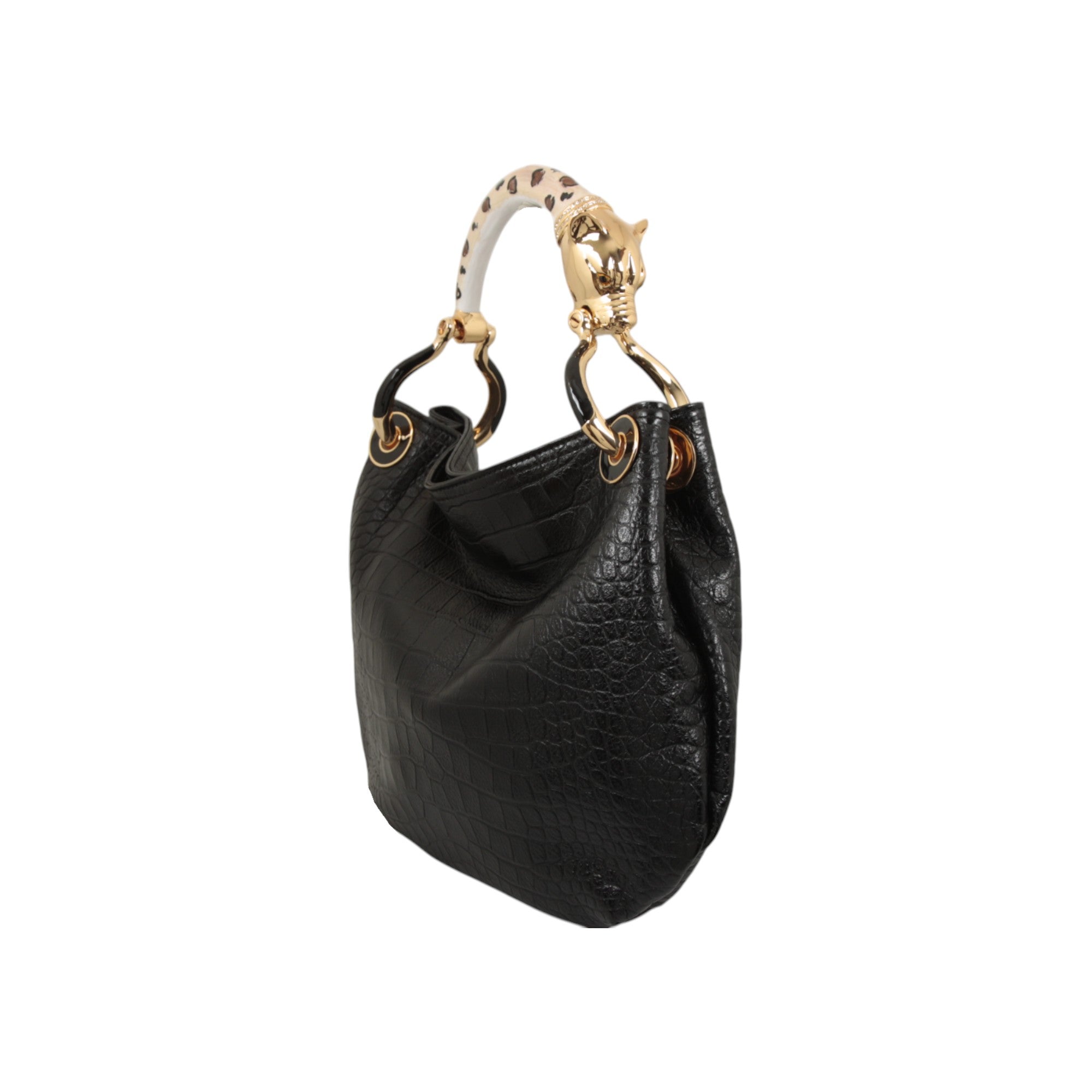 LEOPARD SMALL HANDBAG WITH BLACK PRINTED LEATHER