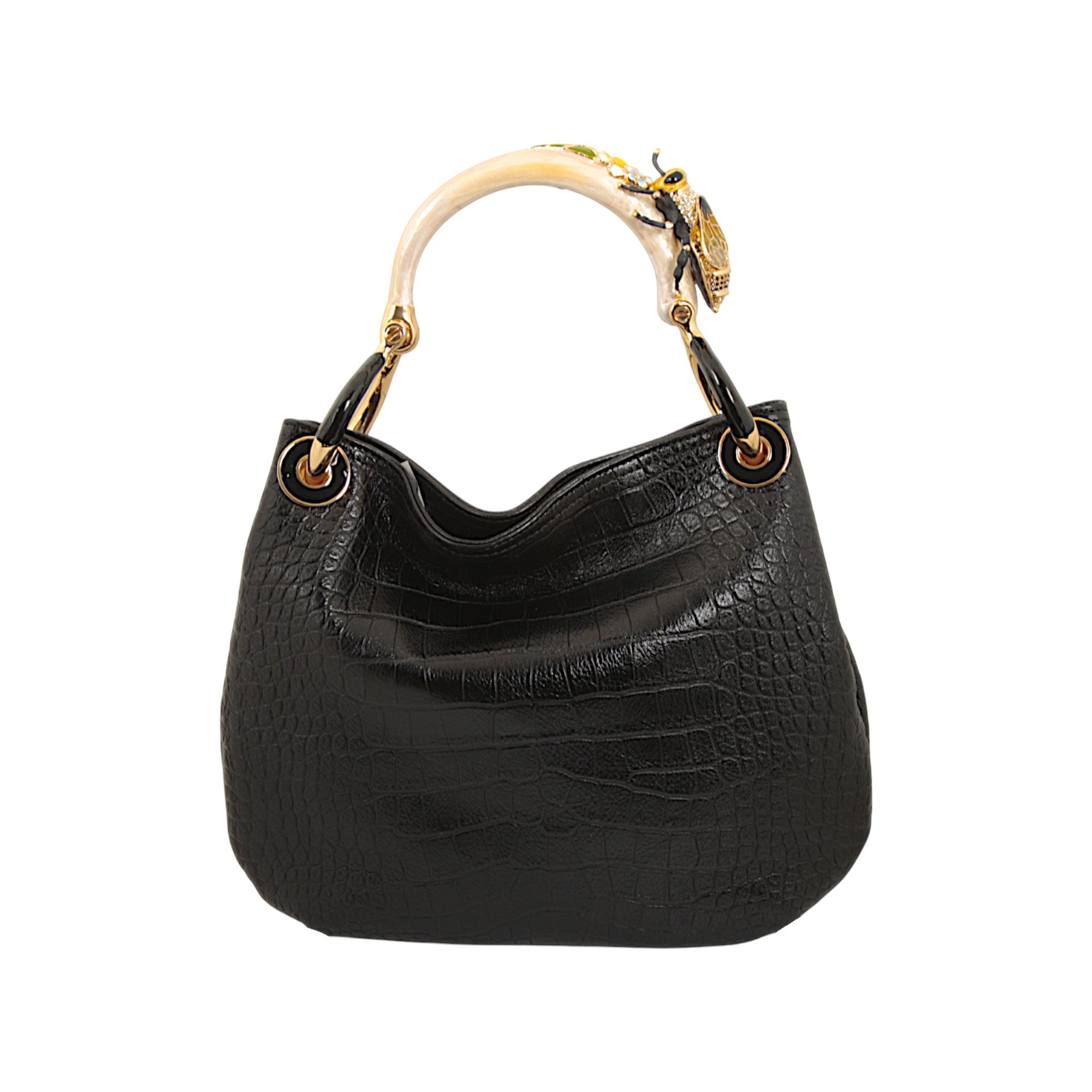 BEE SMALL HANDBAG WITH BLACK CROCO PRINTED LEATHER