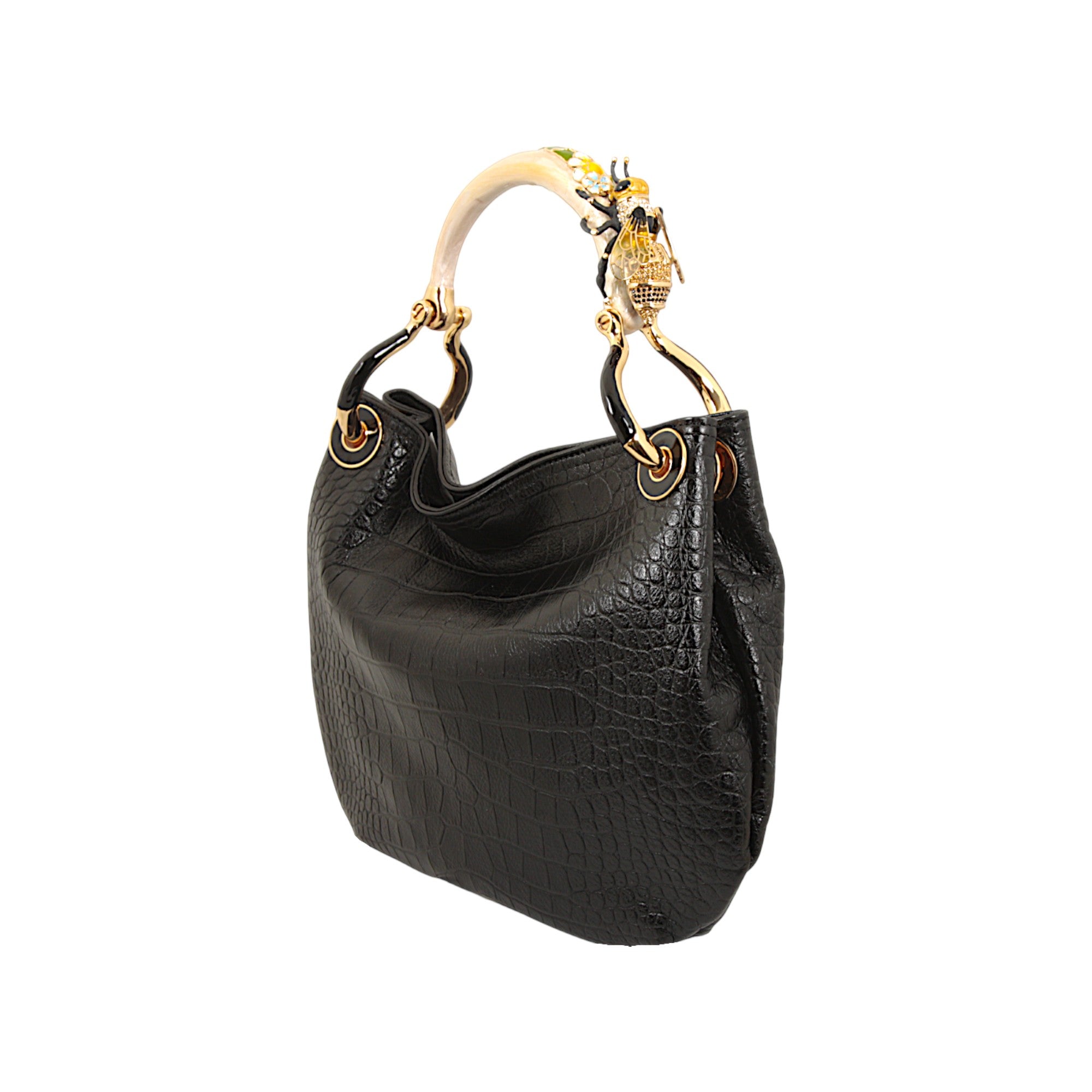 BEE SMALL HANDBAG WITH BLACK CROCO PRINTED LEATHER