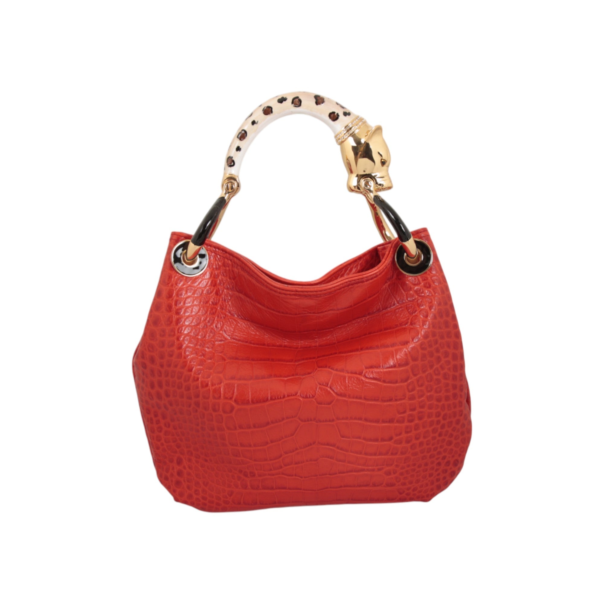 LEOPARD SMALL HANDBAG WITH RED PRINTED LEATHER