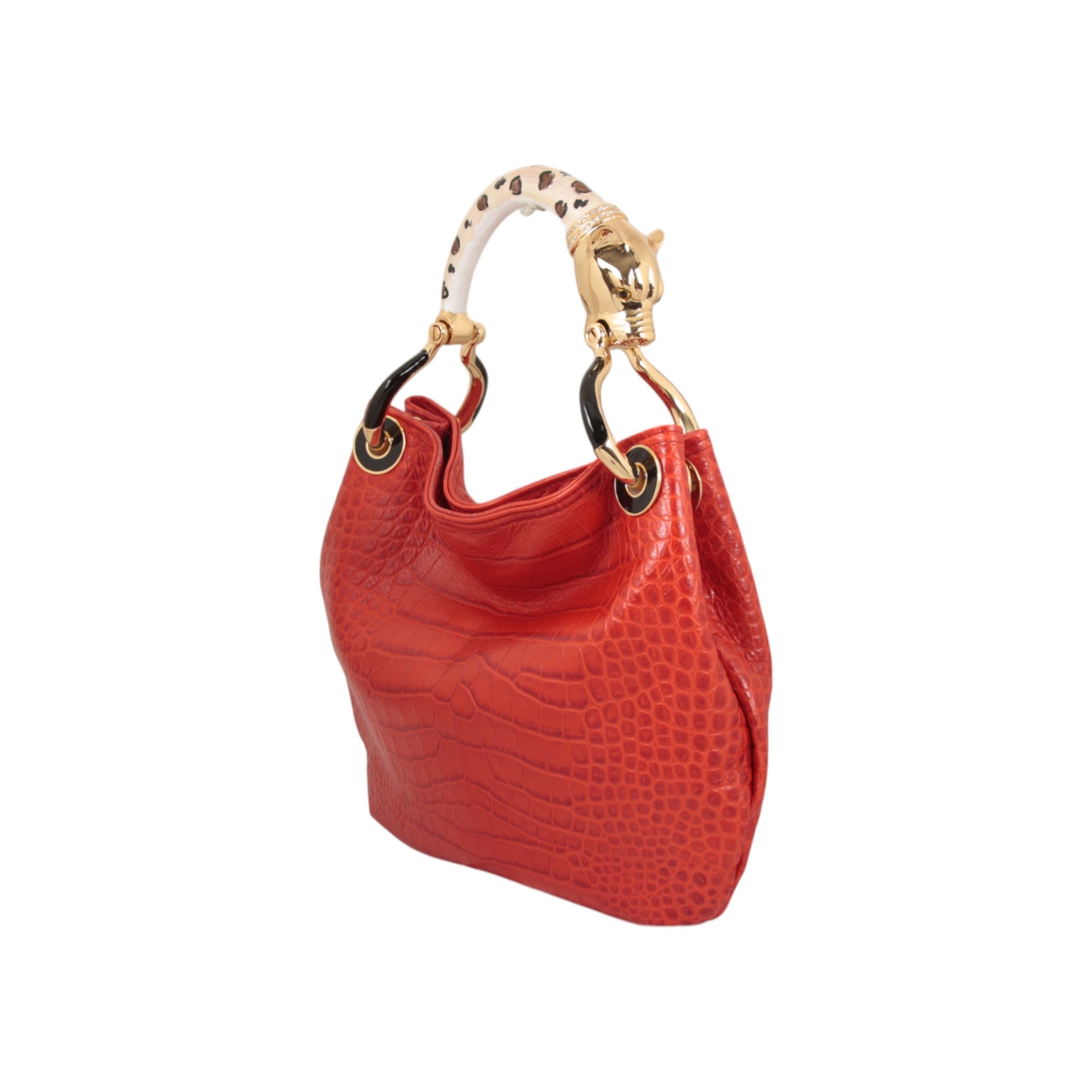 LEOPARD SMALL HANDBAG WITH RED PRINTED LEATHER