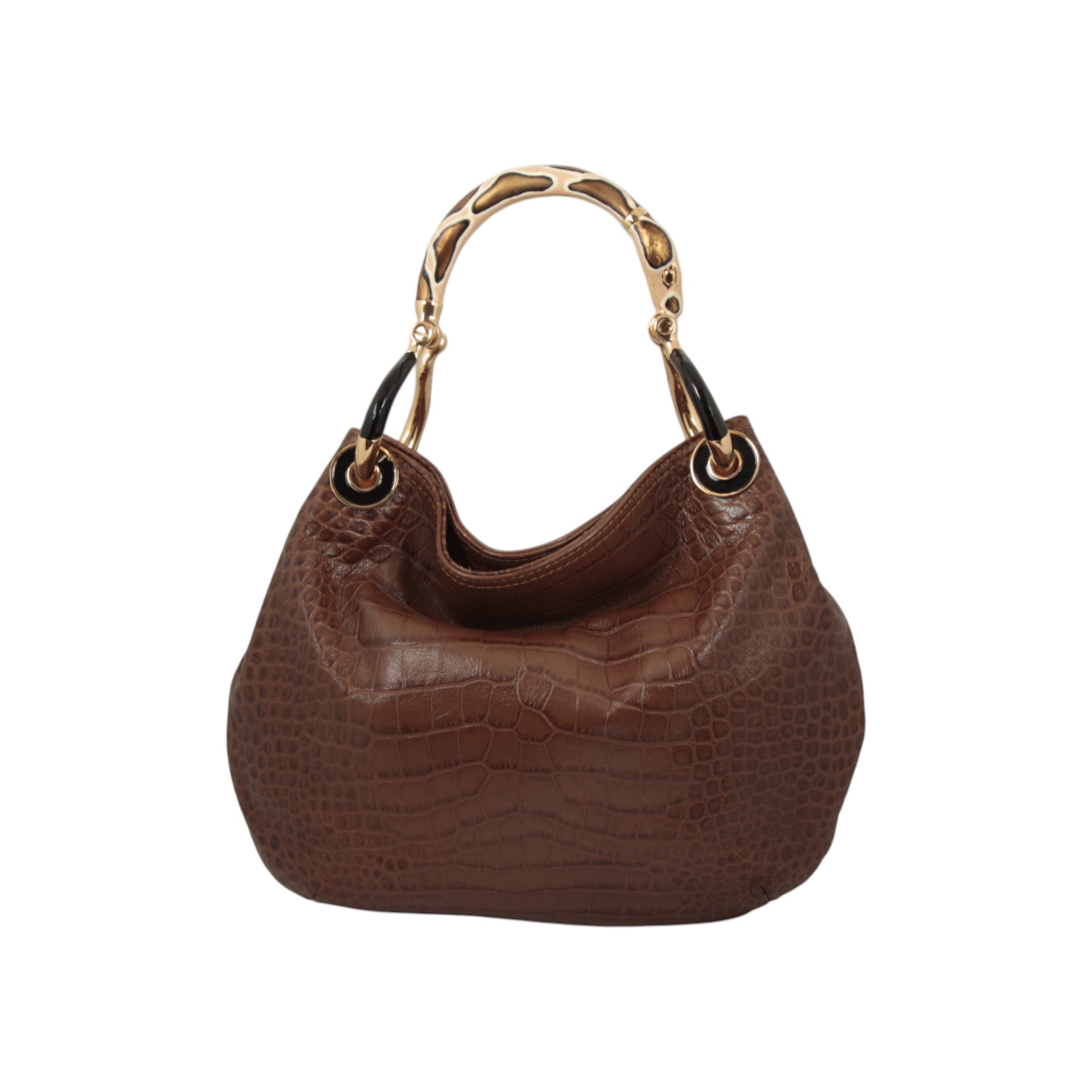 SNAKE SMALL HANDBAG IN BROWN PRINTED LEATHER