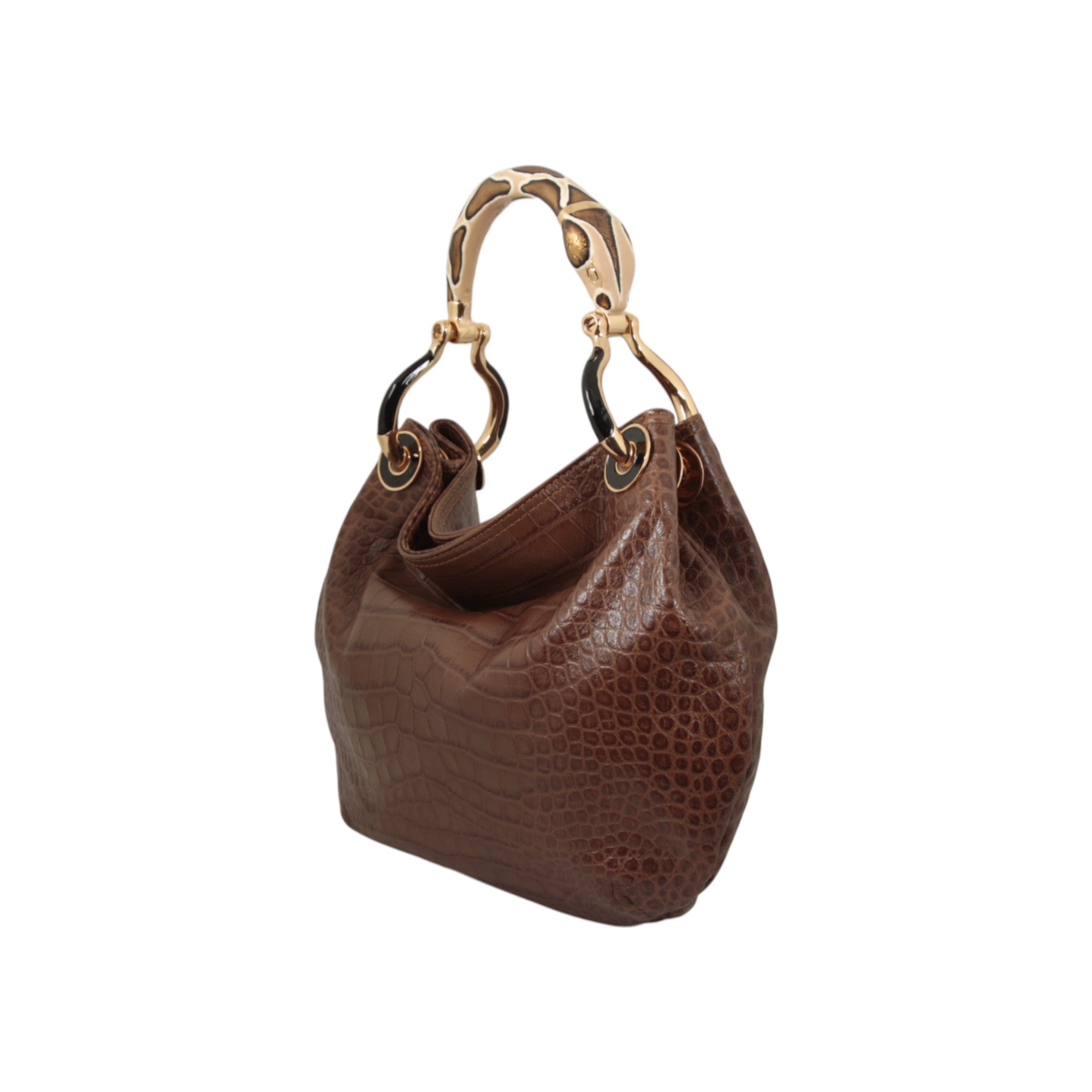 SNAKE SMALL HANDBAG IN BROWN PRINTED LEATHER