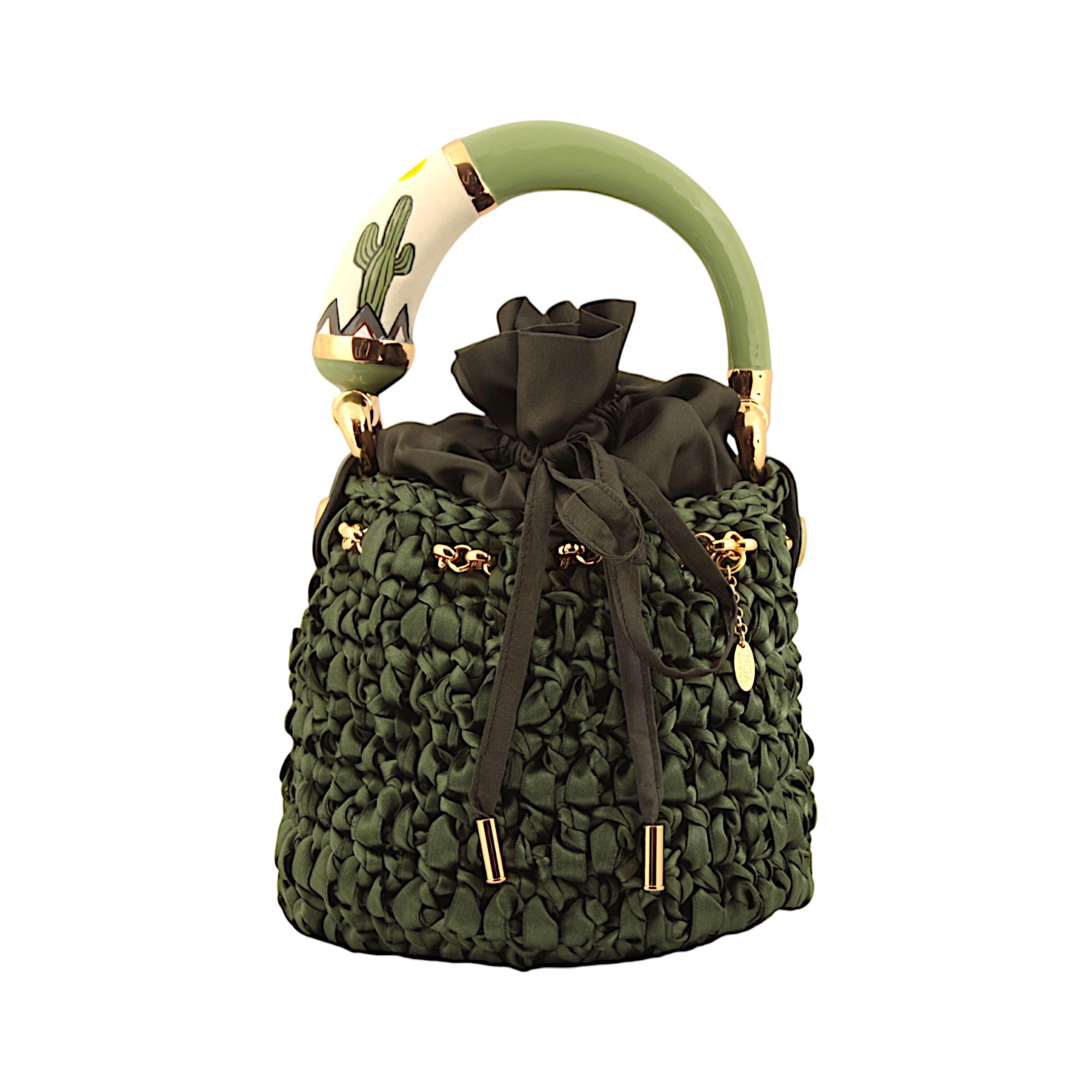 Bucket with Handle Ornated with a cactus motif Made in Italy
