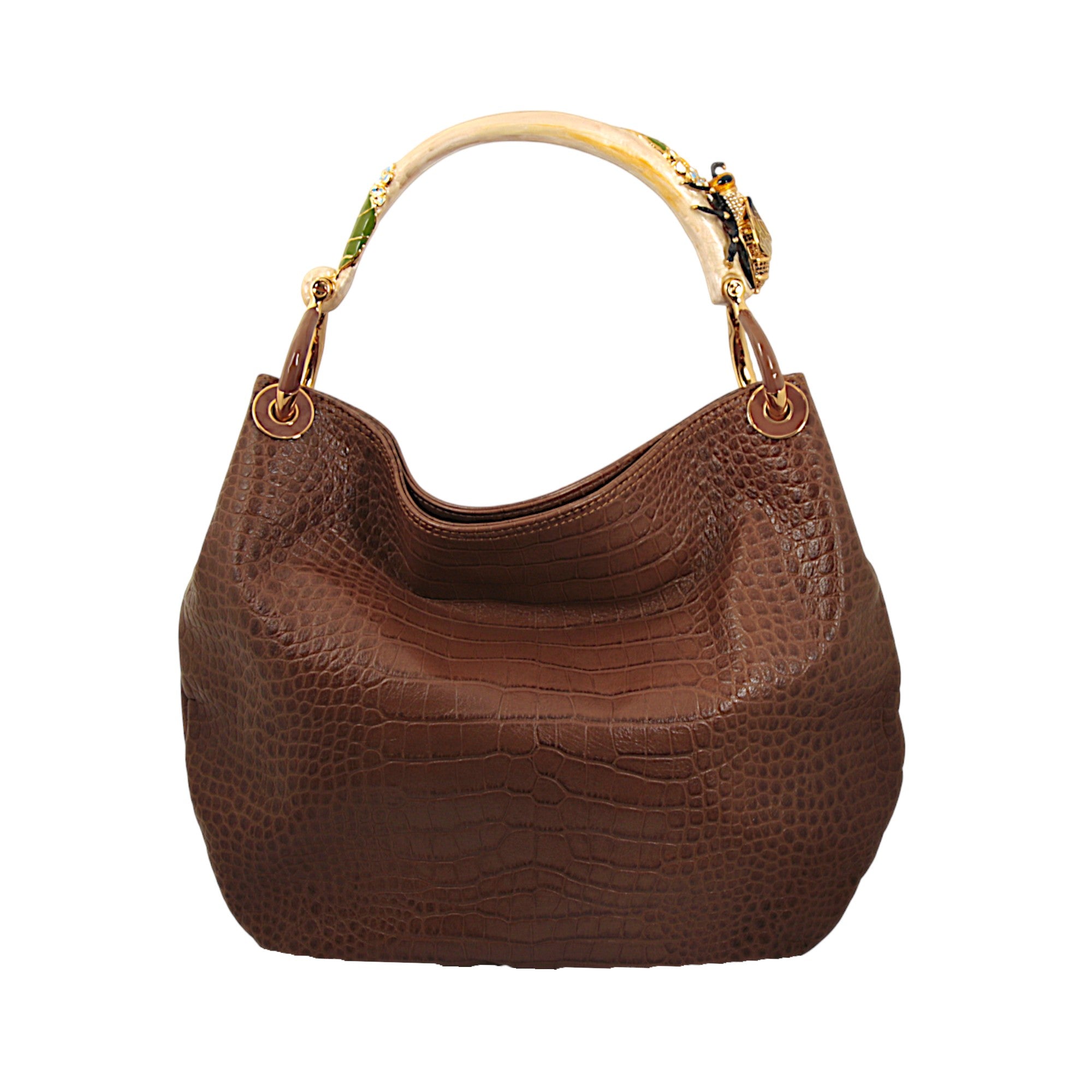 GRANDE BORSA IN MORBIDA PELLE STAMPATA BROWN CON MANICO APE