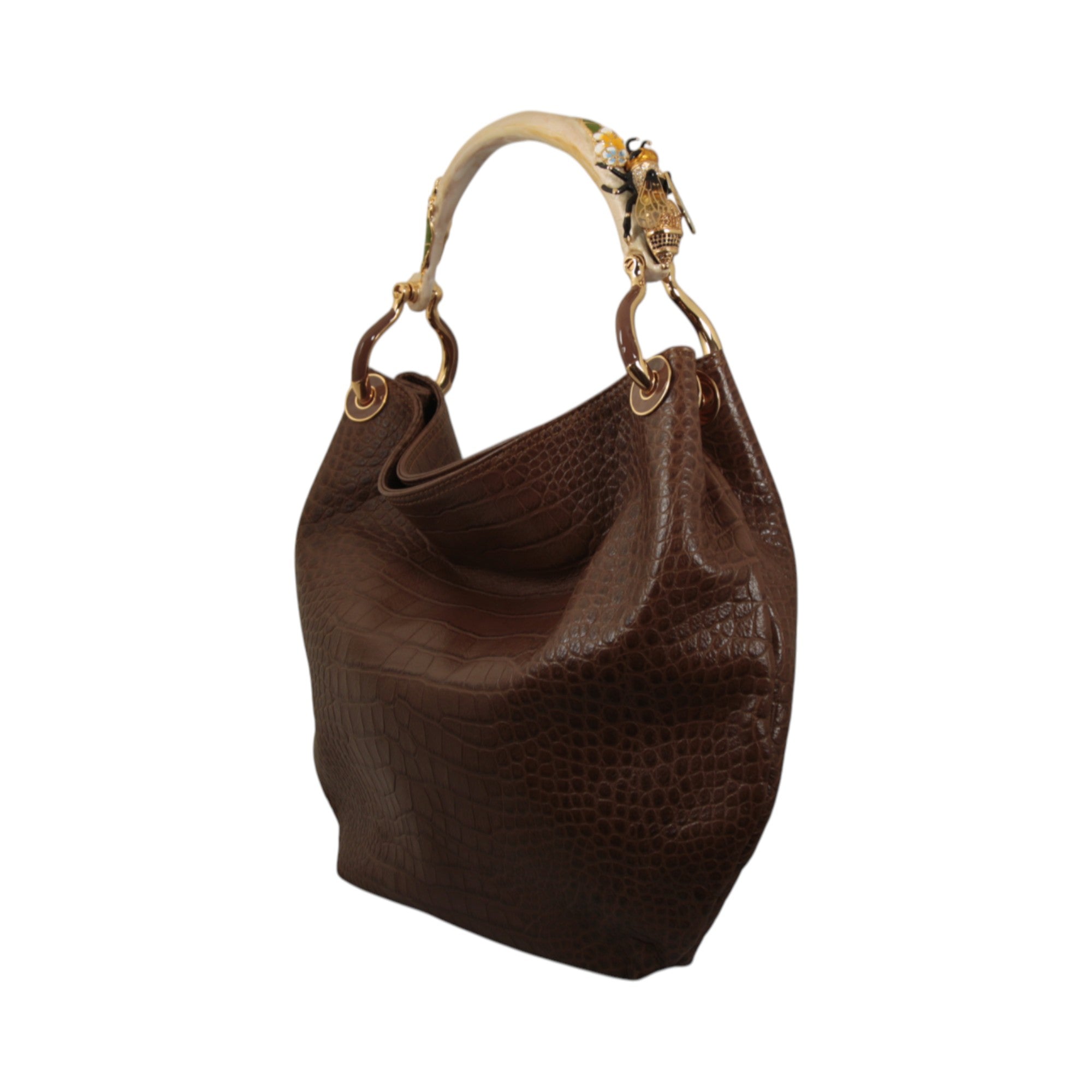 GRANDE BORSA IN MORBIDA PELLE STAMPATA BROWN CON MANICO APE