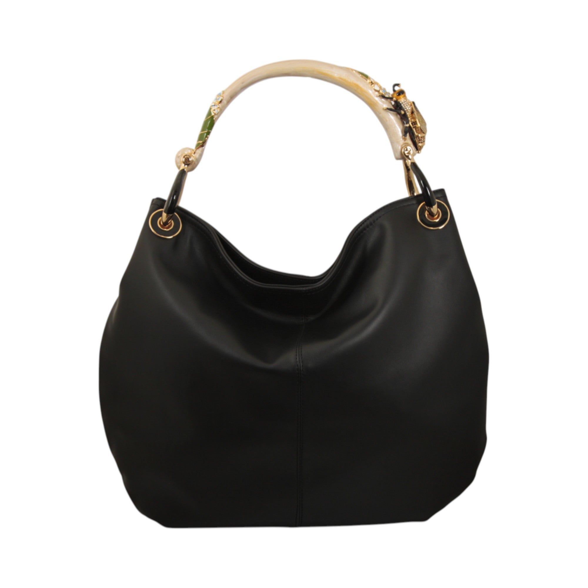 GRANDE BORSA IN  MORBIDA PELLE NERA CON MANICO APE