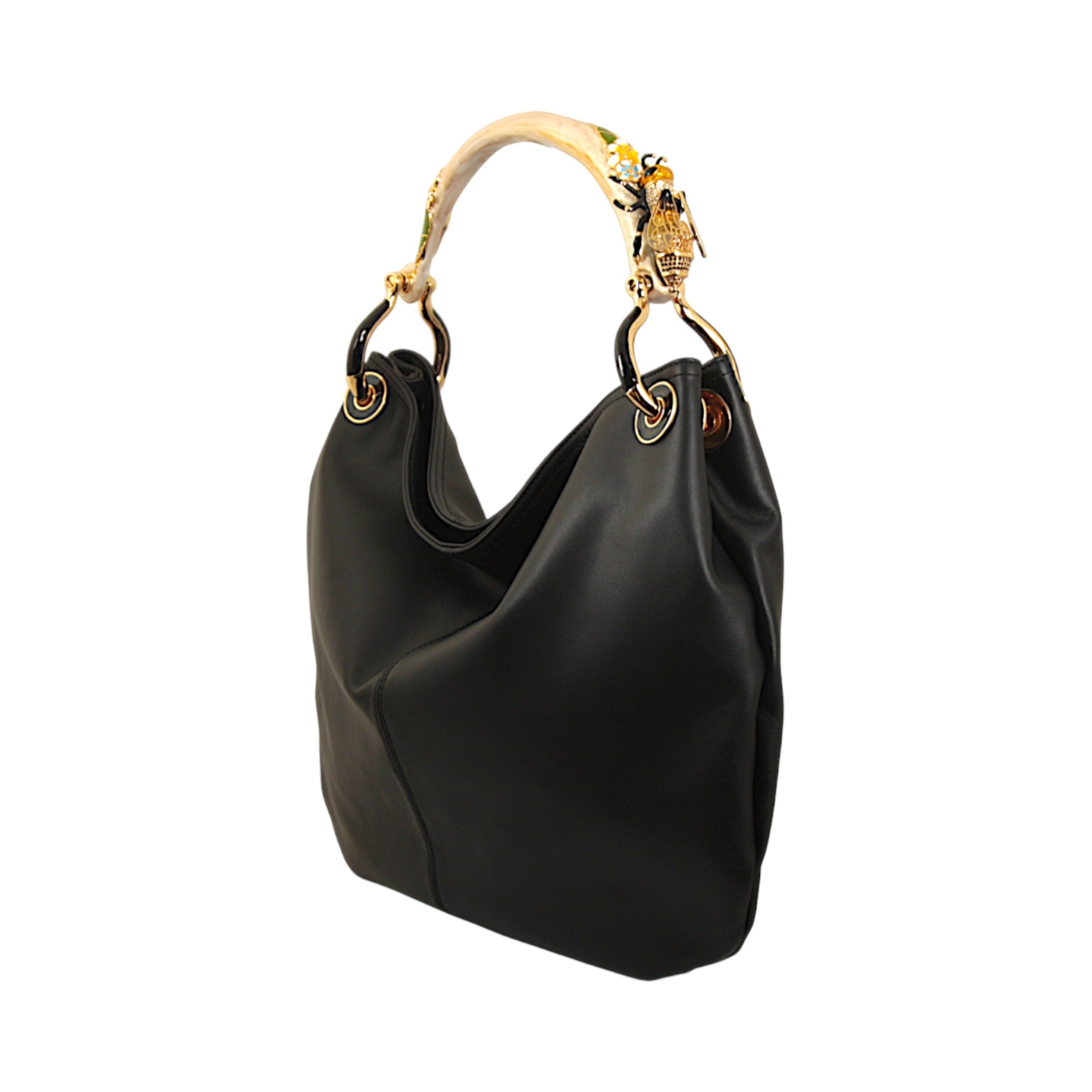 GRANDE BORSA IN  MORBIDA PELLE NERA CON MANICO APE
