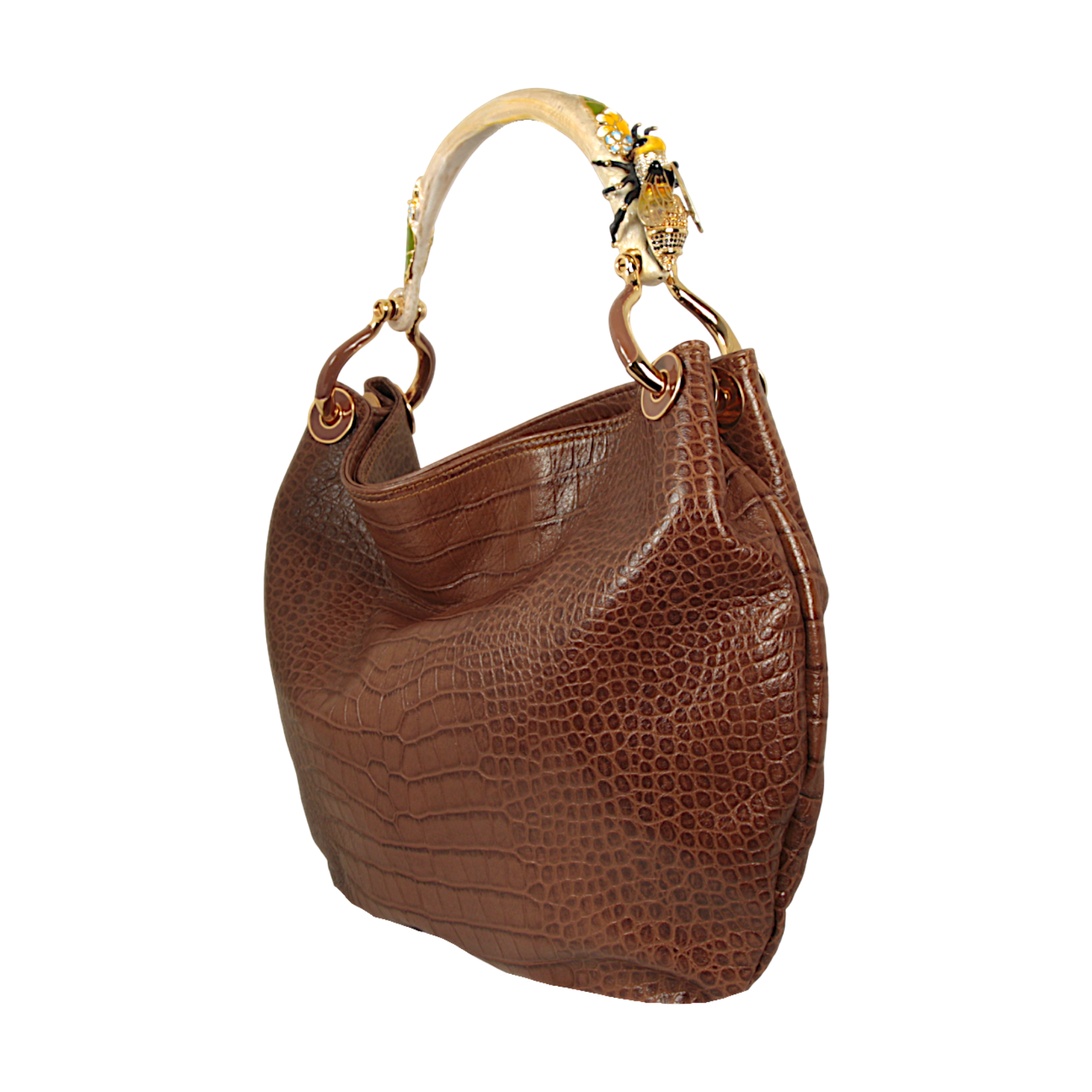 BEE HANDBAG WITH BROWN PRINT LEATHER