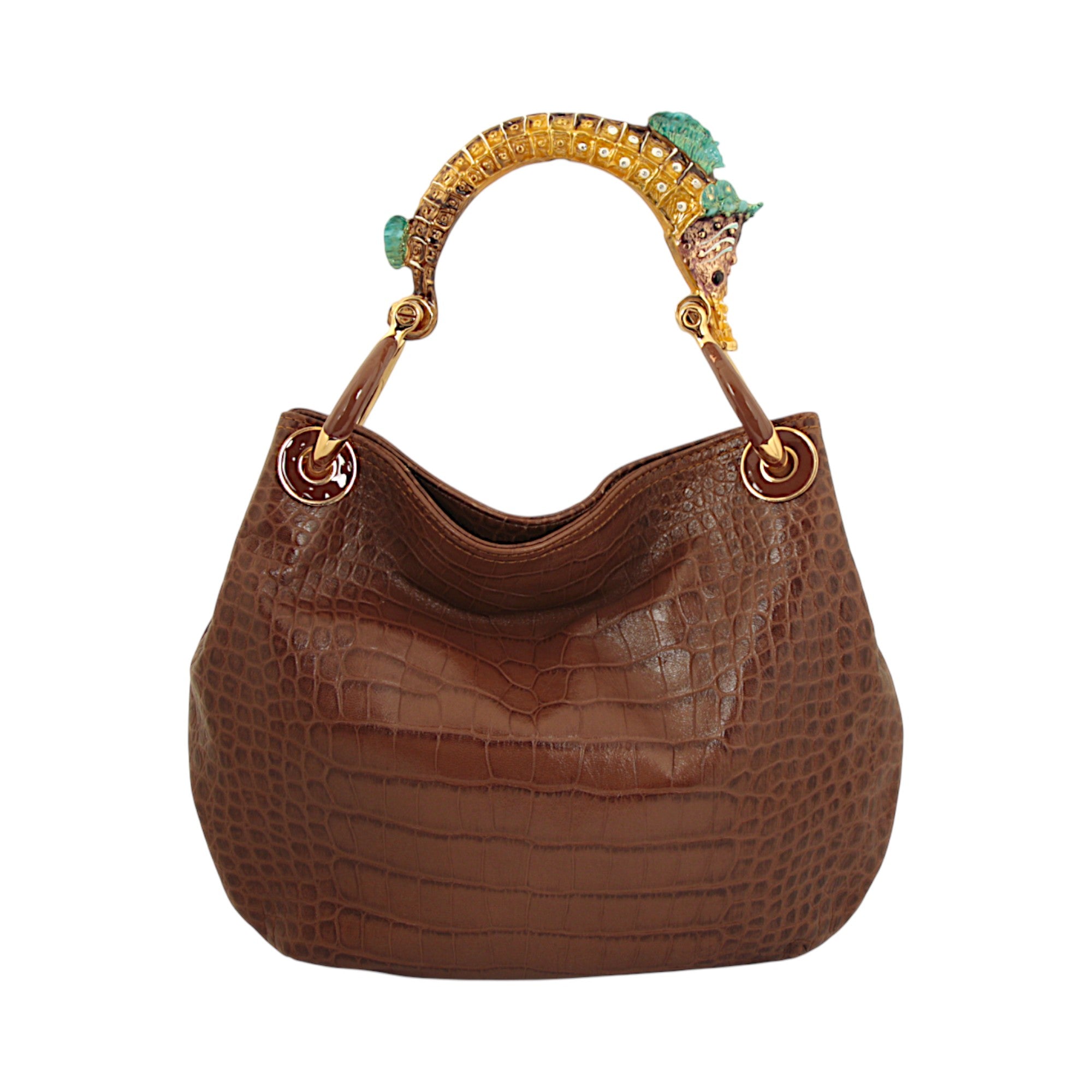 MULTICOLOR SEAHORSE SMALL BAG WITH BROWN PRINTED LEATHER