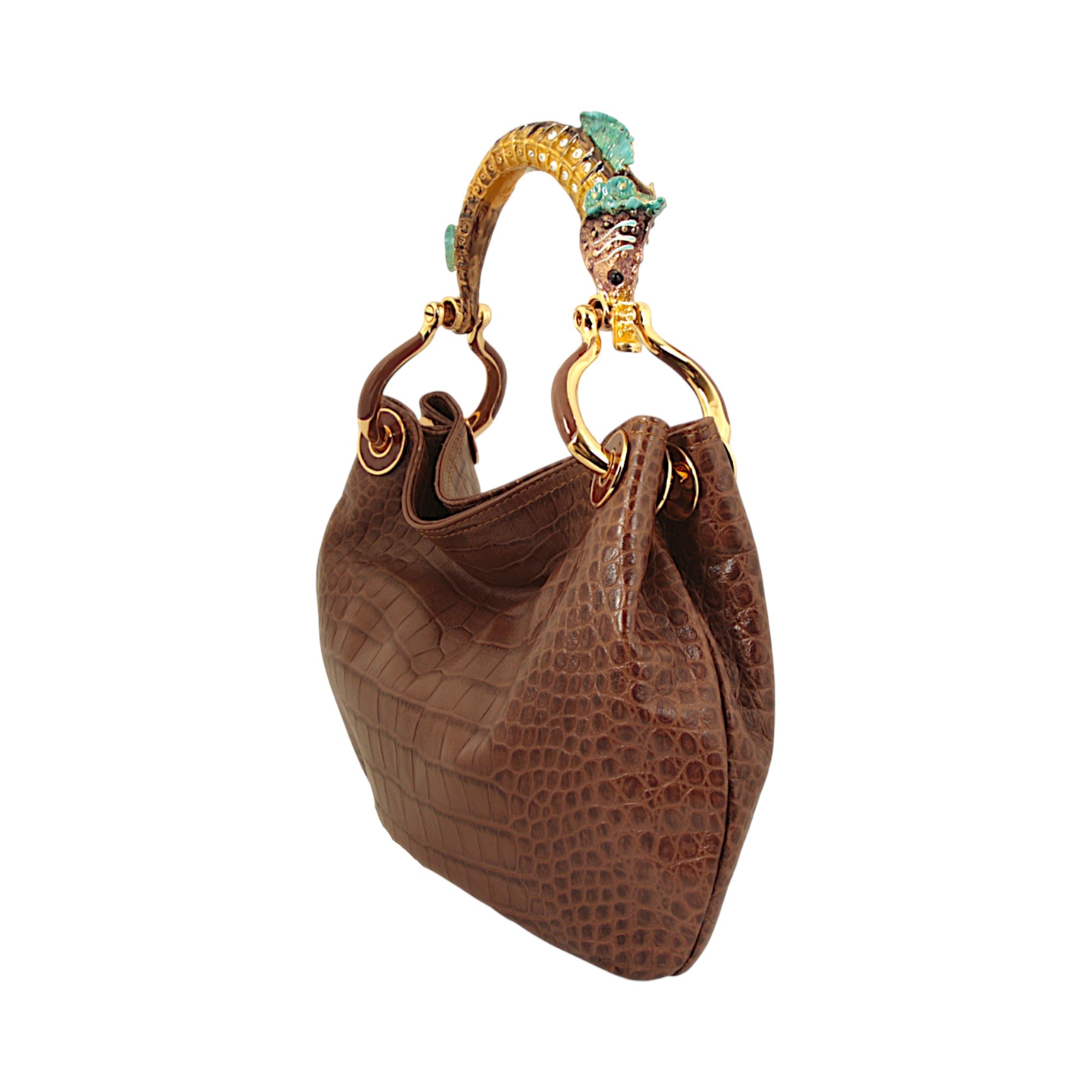 MULTICOLOR SEAHORSE SMALL BAG WITH BROWN PRINTED LEATHER
