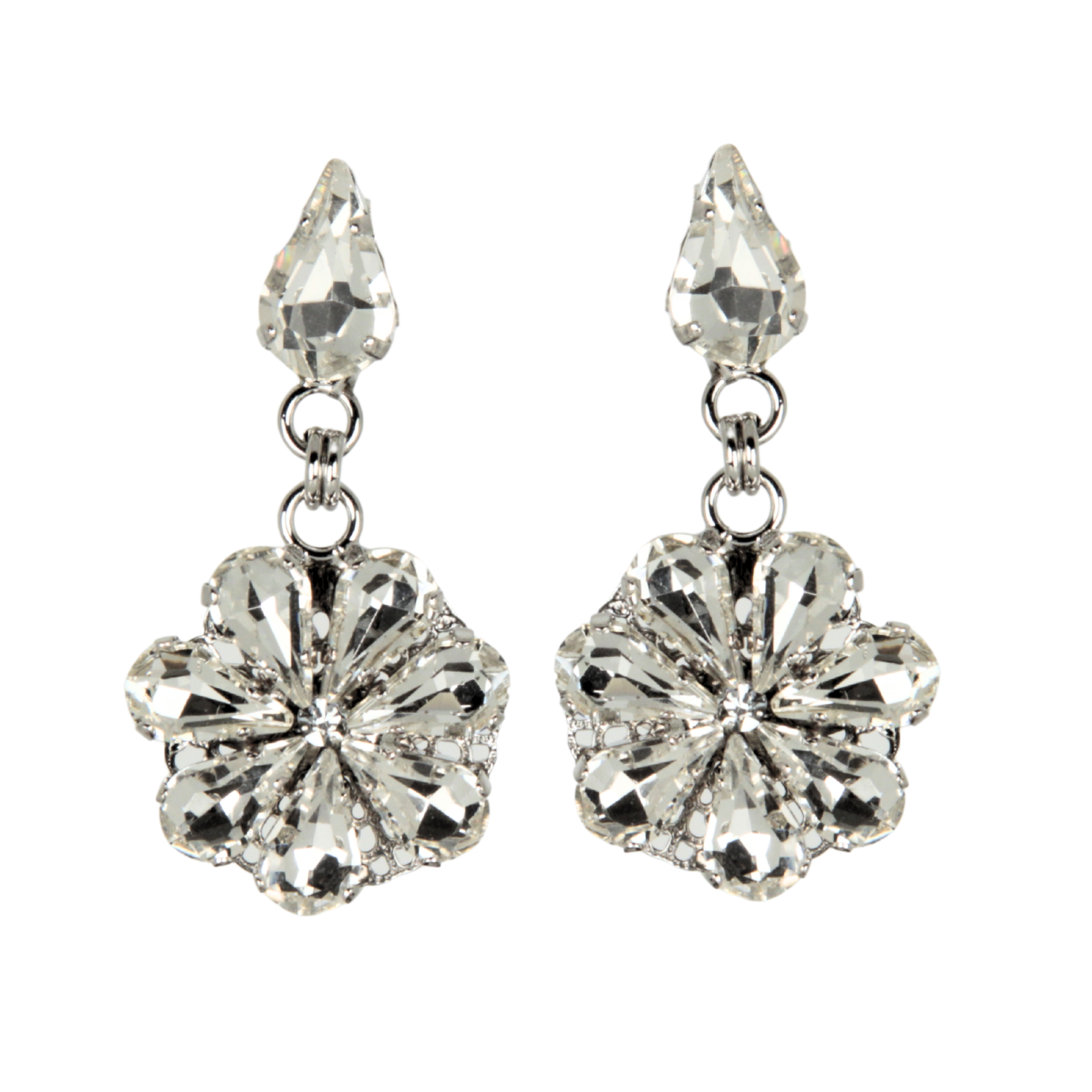 Pendientes colgantes de margarita con gotas de cristal de zafiro y aguamarina 