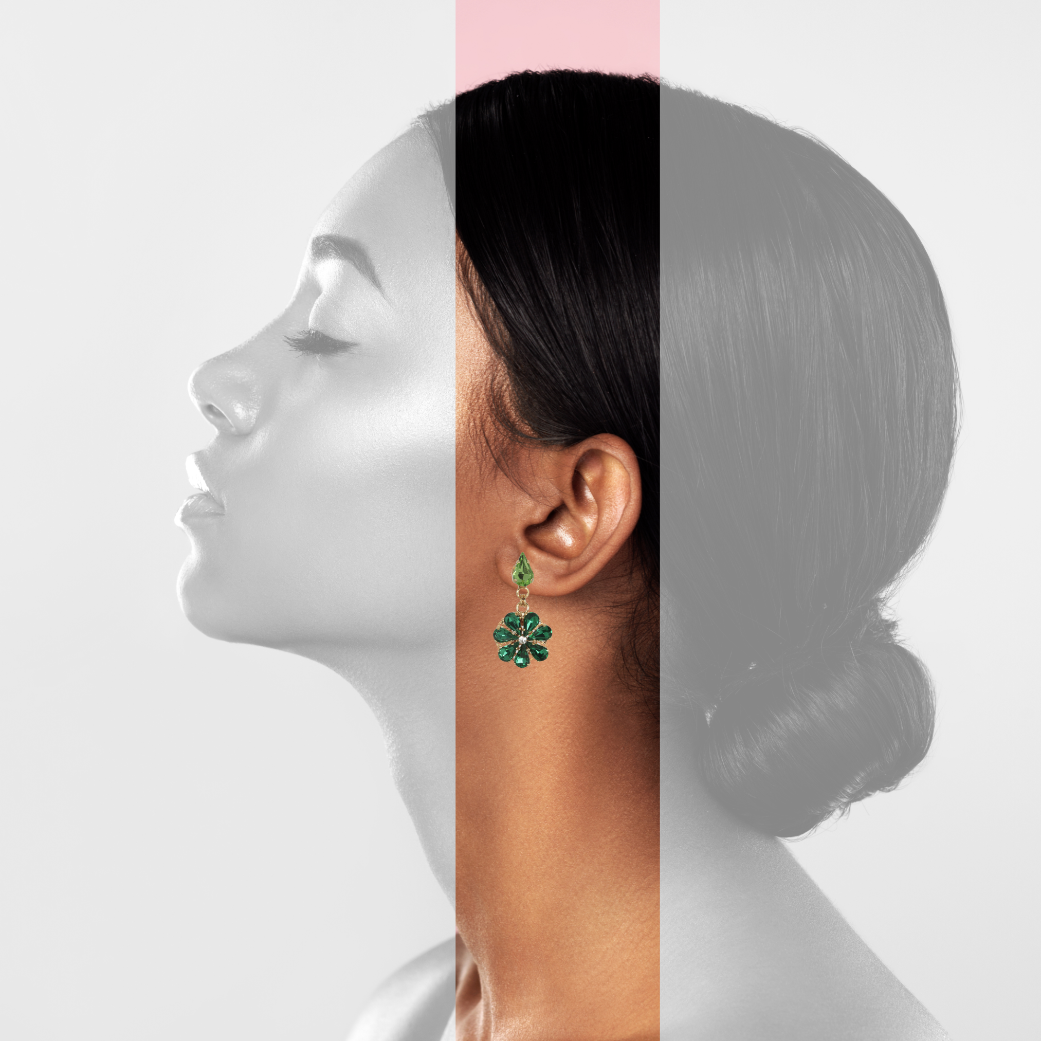 Daisy Pendant Earrings With Emerald Crystal Drops