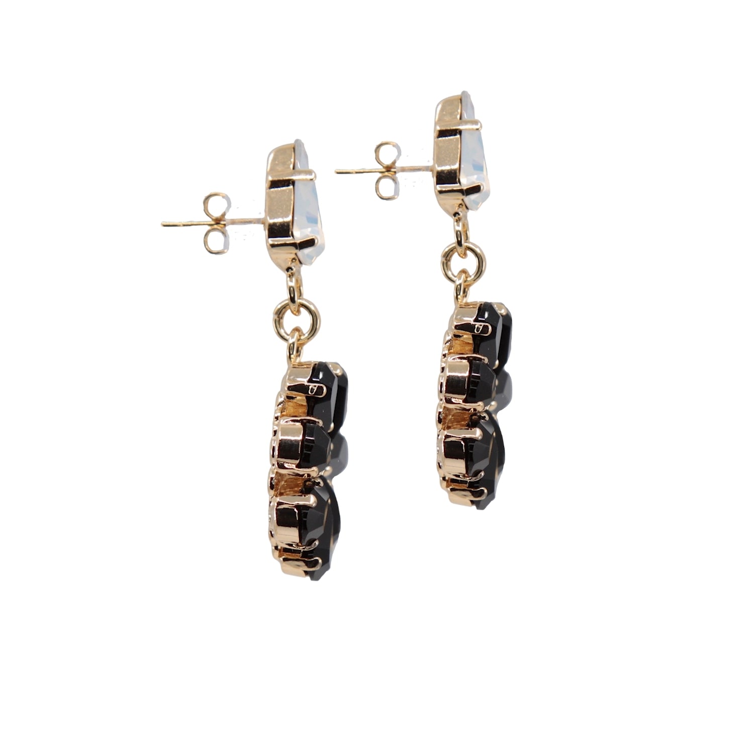 Daisy Pendant Earrings With Crystal Drops In Onyx And Opal Shades.