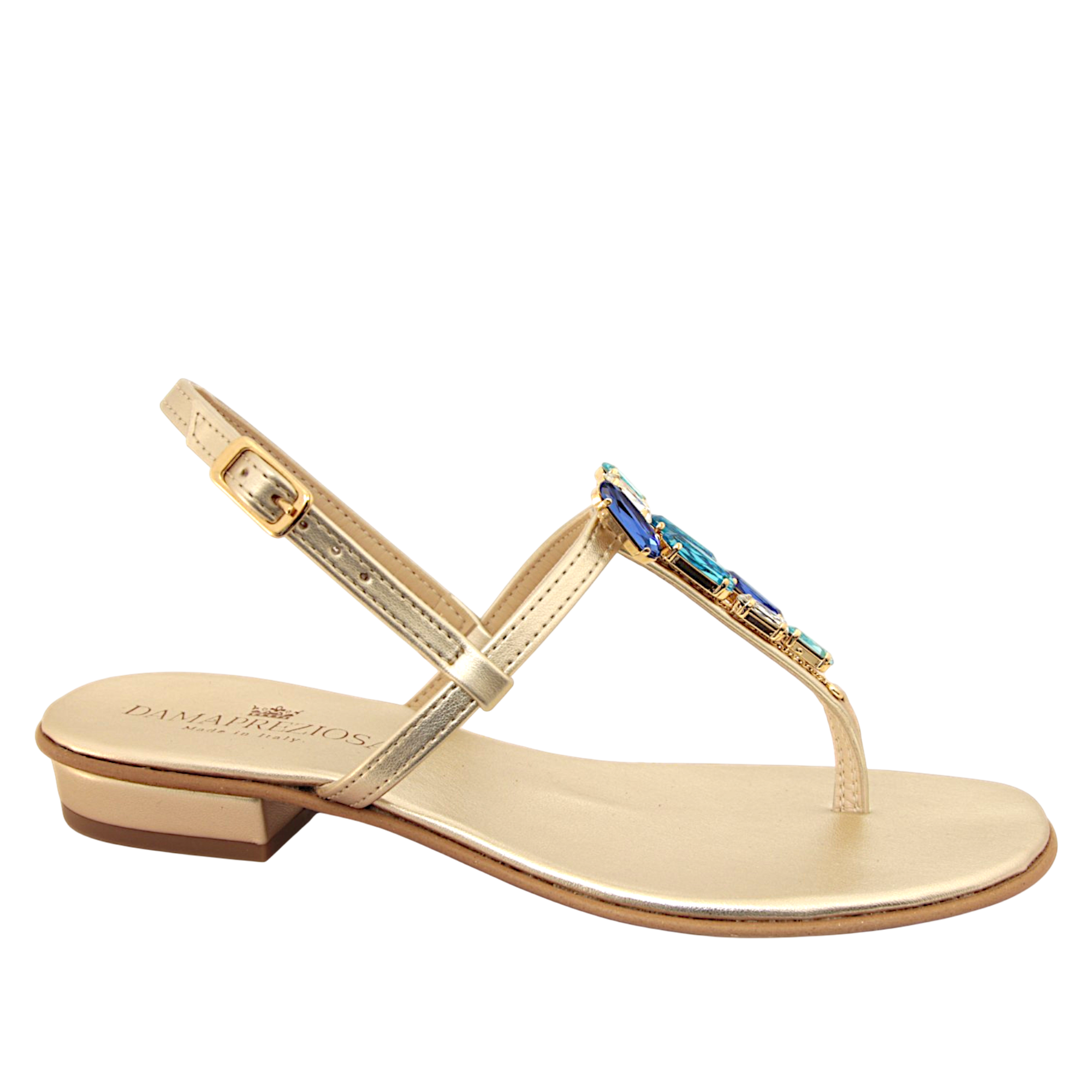 Selene Sapphire Jewel Sandal with sapphire blue and aqua embellishments handmade in Italy

Elegant jewel sandal with blue crystal details and refined feminine silhouette

Refined DAMAPREZIOSA sandal born in Sirmione with luminous sapphire-toned embellishments