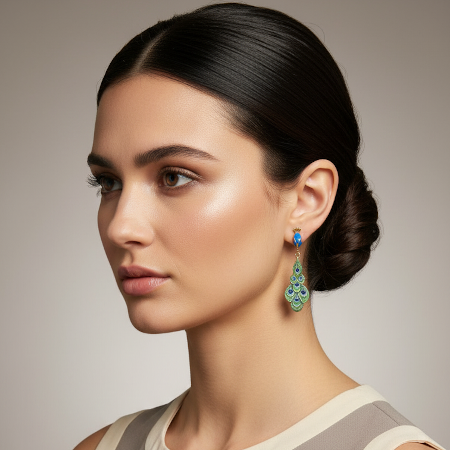 EARRINGS PEACOCK WHIT CRYSTALS