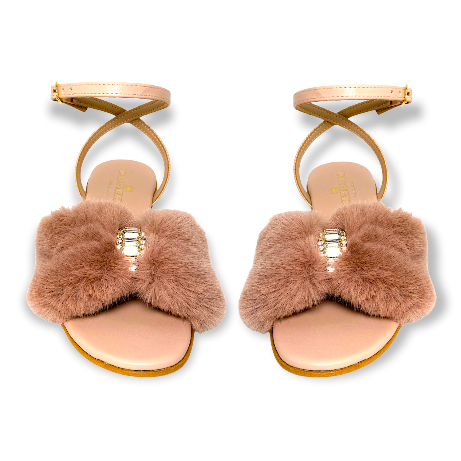 Camilla sandal in nude pink faux fur with crystals
